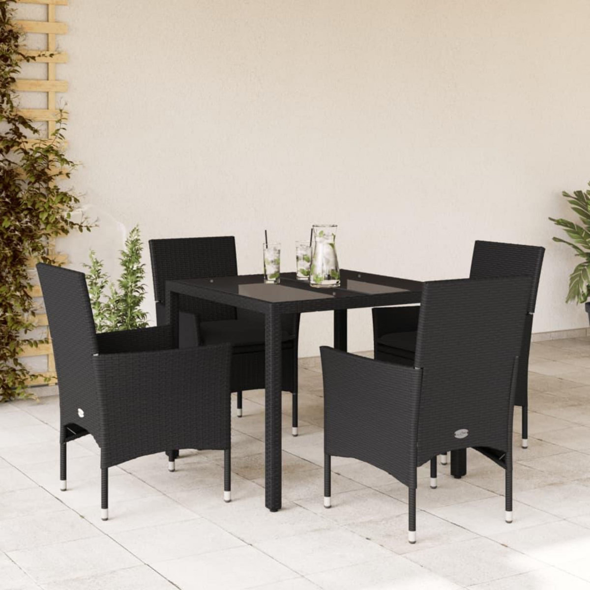 VIDAXL Ensemble a manger de jardin et coussins 5 pcs noir rotin verre