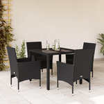 VIDAXL Ensemble a manger de jardin et coussins 5 pcs noir rotin verre