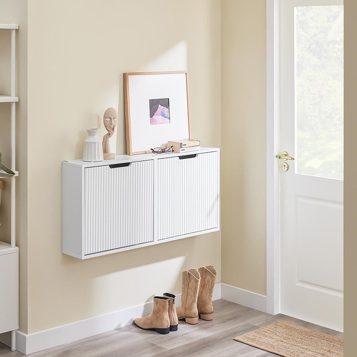 SOBUY SoBuy - Meuble À Chaussures 2 portes - Blanc - 50x19x100cm - Minimaliste - FSR204-W