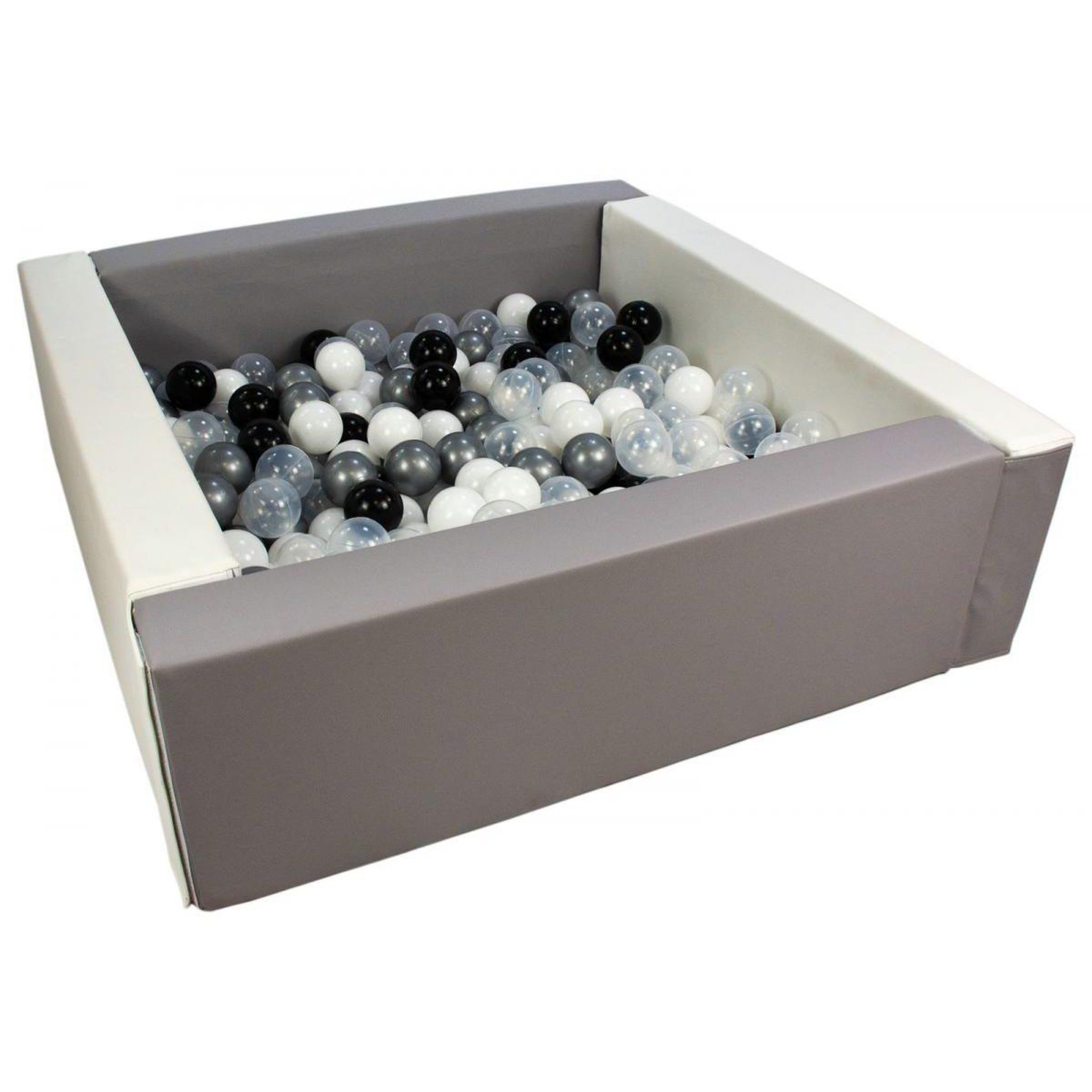 VELINDA Piscine à balles carrée avec 200 balles - blanc, gris/noir, blanc, transparent, argent