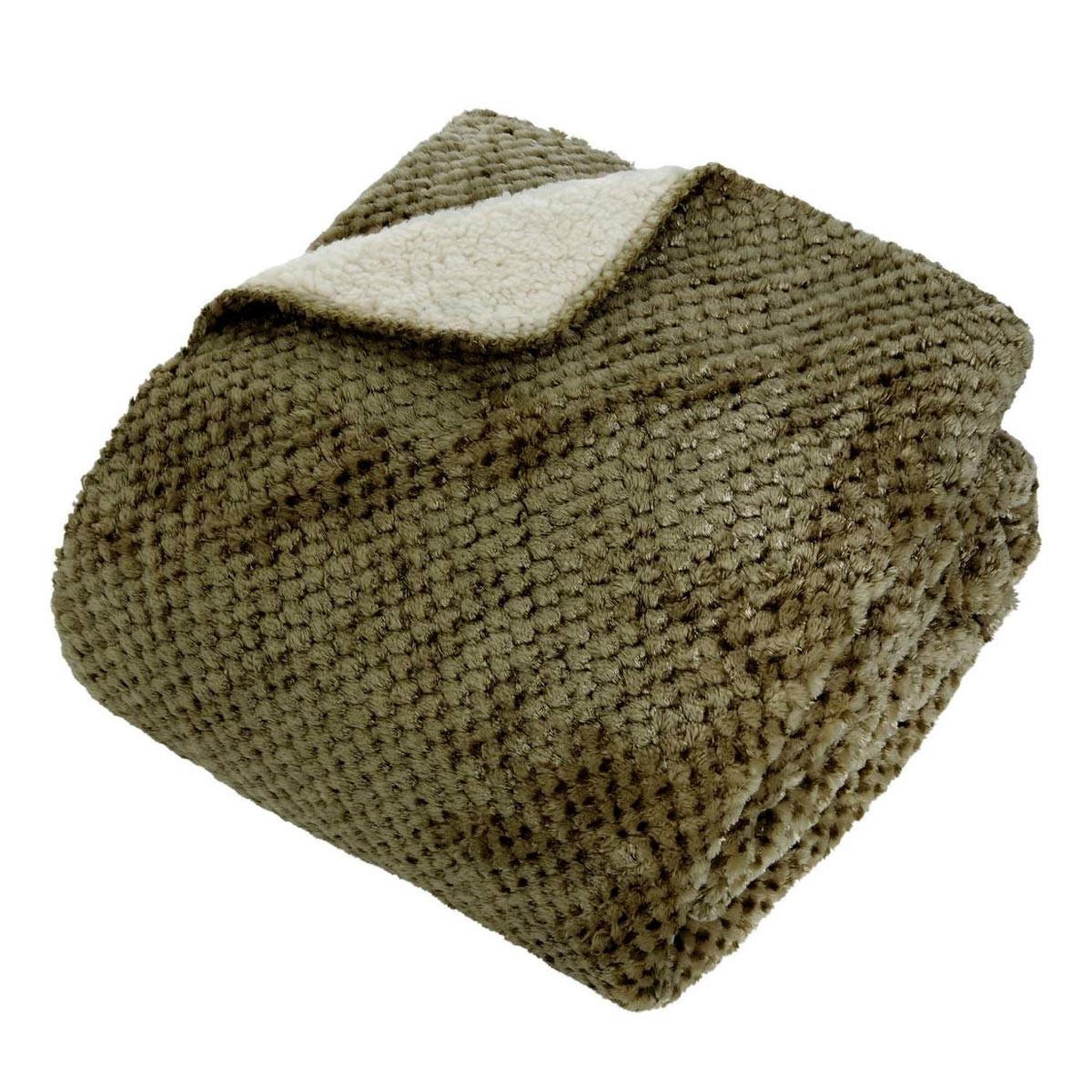 ATMOSPHERA Plaid sherpa en flanelle  lyno  130x170cm vert kaki