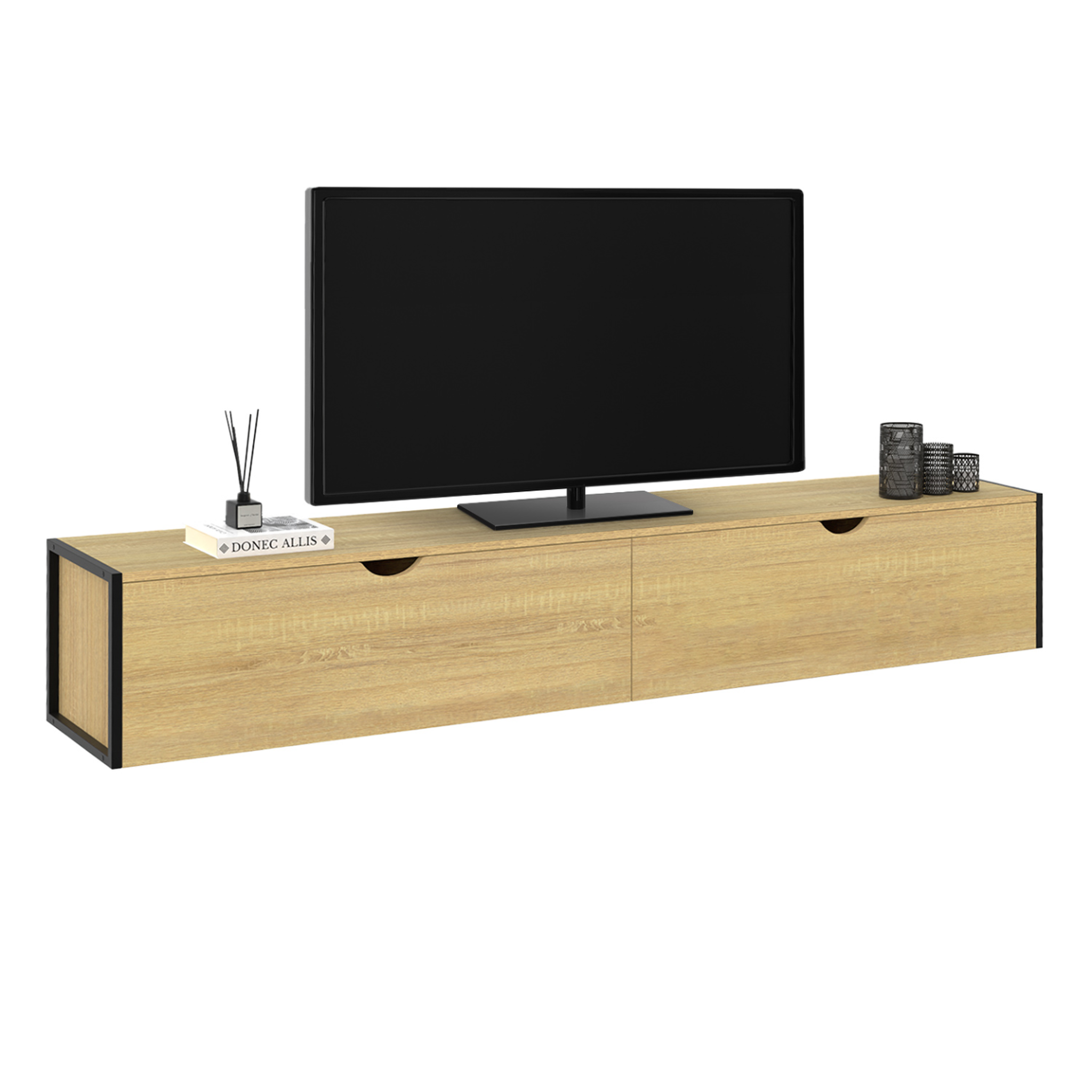 Voir la diapositive 1 : ID MARKET Meuble tv 180 cm suspendu detroit 2 portes design industriel
