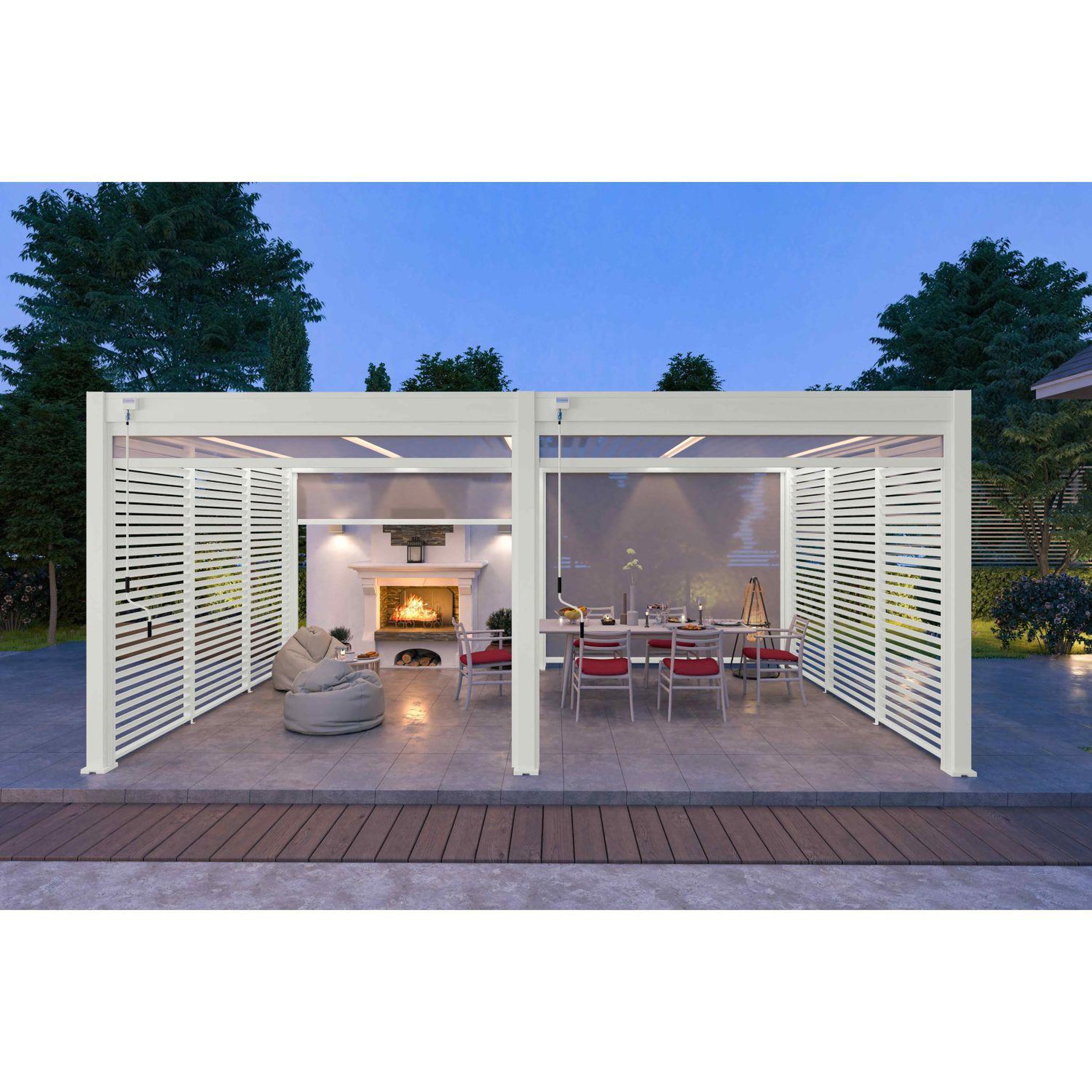 Voir la diapositive 4 : Pergola Bioclimatique autoportée 4x6 m - Aluminium - Blanc -  VS OmBREA®