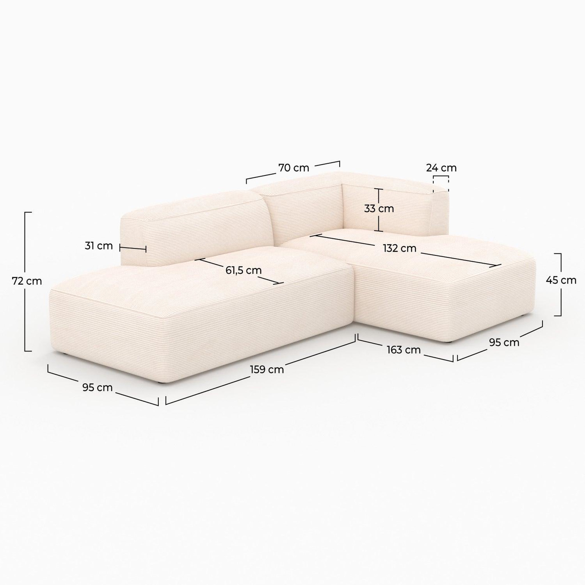 Voir la diapositive 4 : MAISON PAVANE Canapé d'angle droit modulable en velours côtelé 4 places-mina