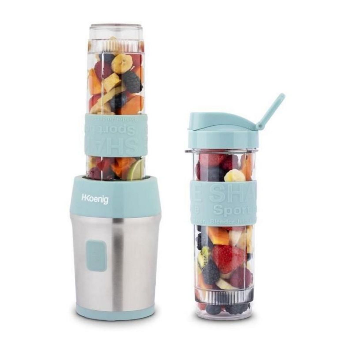 HKOENIG Mini blender - SMOO16 - 300 W - 570 mL - Bleu pastel - 2 gourdes incluses