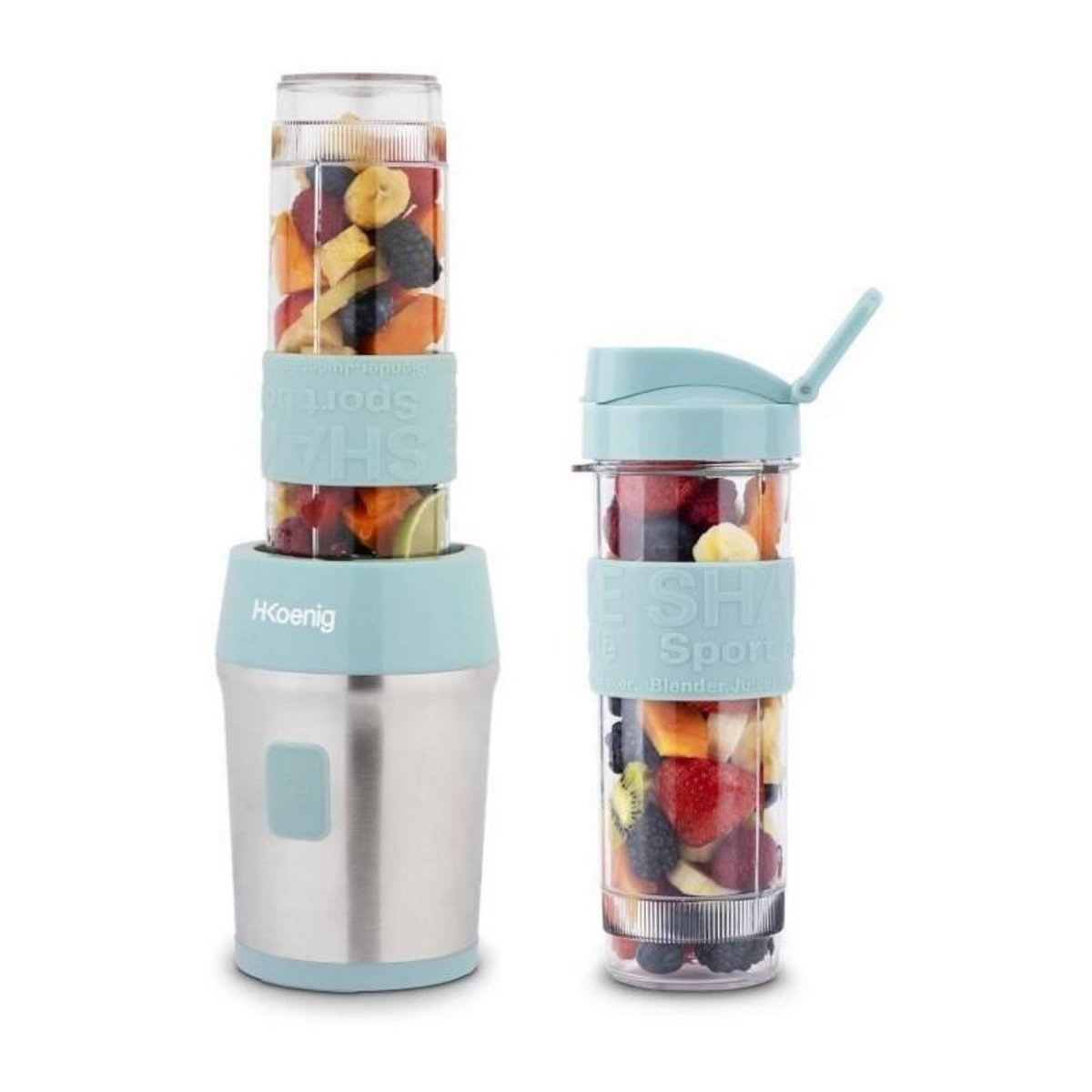 HKOENIG Mini blender - SMOO16 - 300 W - 570 mL - Bleu pastel - 2 gourdes incluses