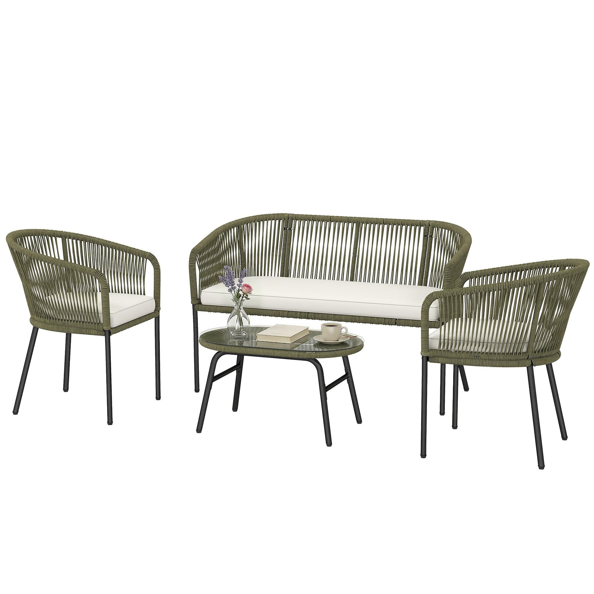 Voir la diapositive 5 : OUTSUNNY Salon de jardin design lignes arrondies 4 places 4 pièces