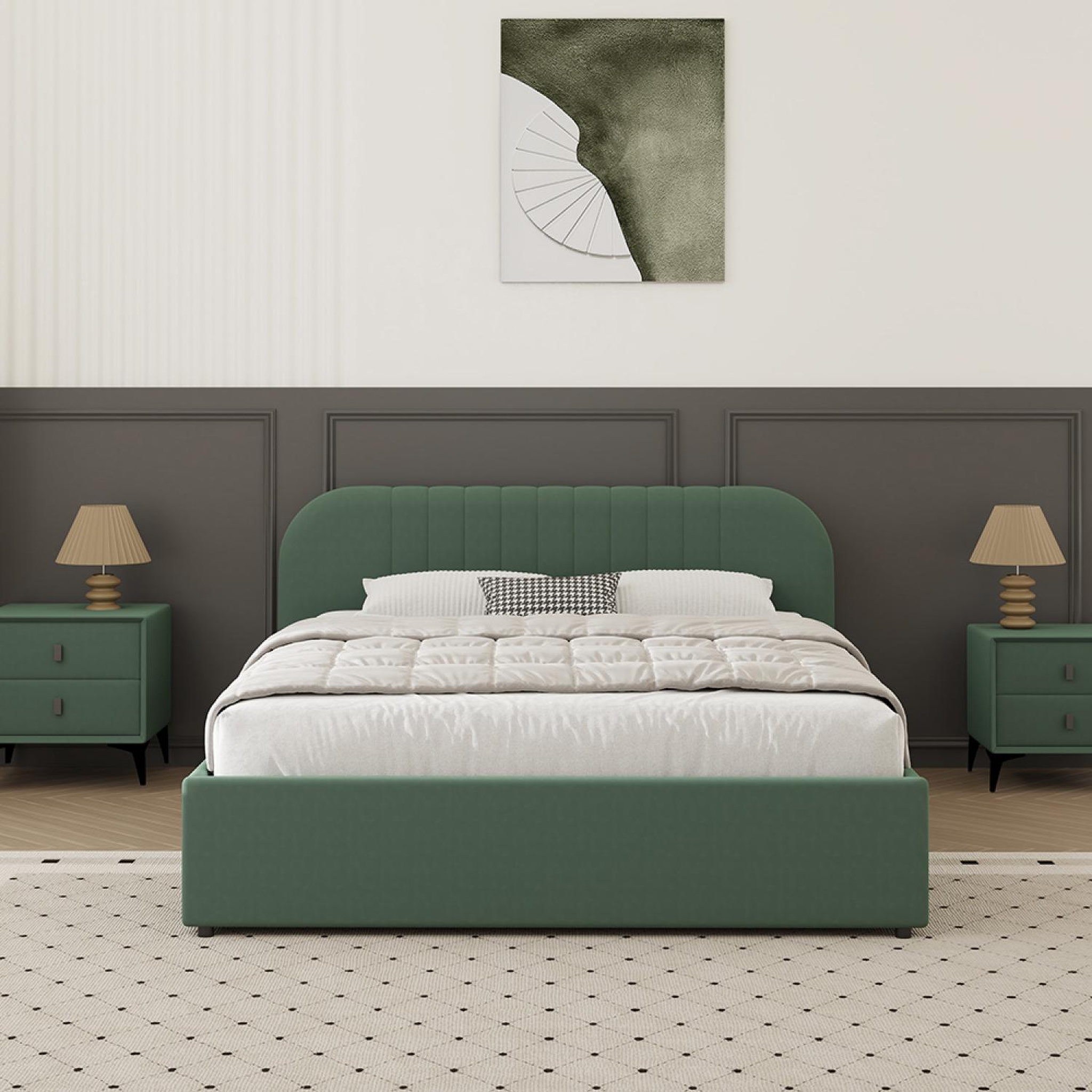 Voir la diapositive 5 : CONCEPT USINE Lit avec coffre de rangement 140x190cm en velours vert irvine