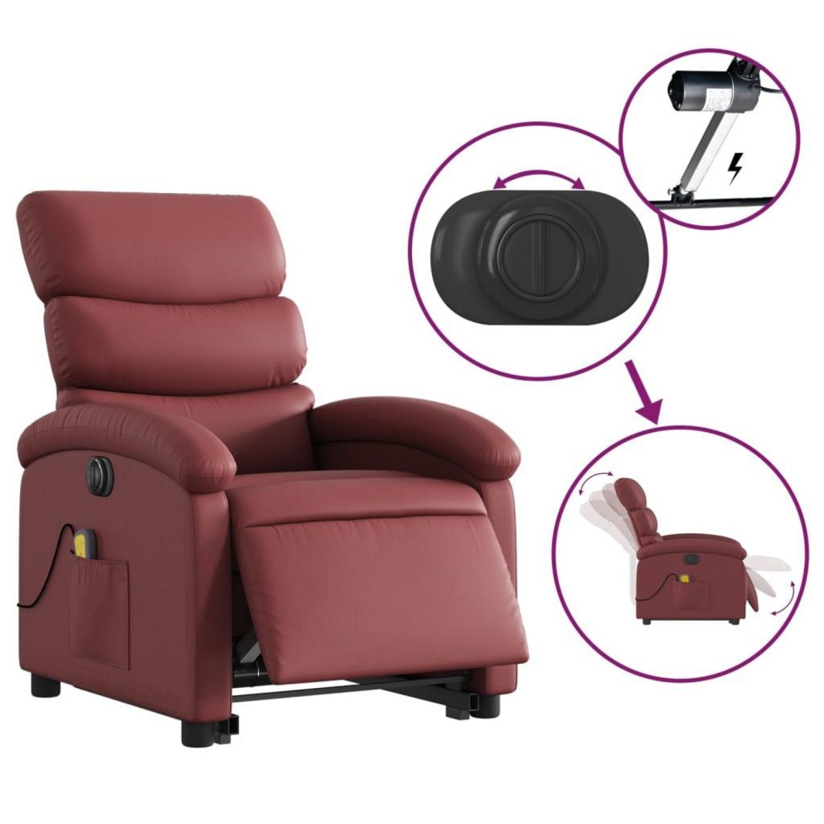VIDAXL Fauteuil inclinable de massage electrique rouge bordeaux