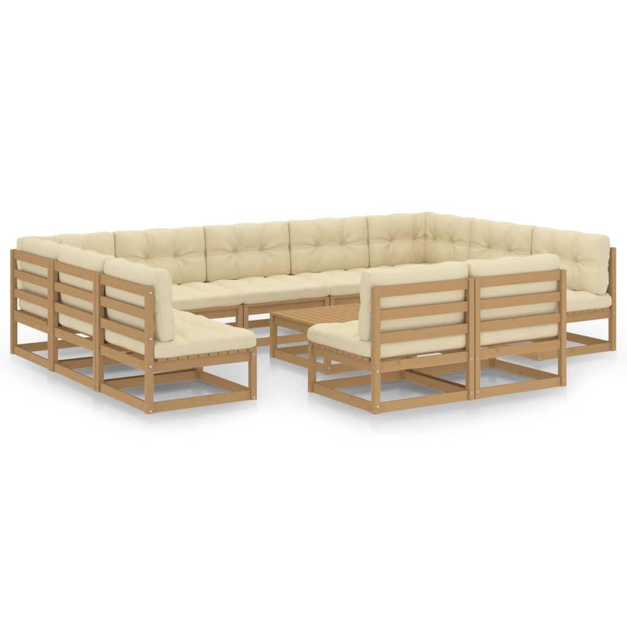Voir la diapositive 2 : VIDAXL Salon de jardin 12 pcs avec coussins marron miel bois de pin