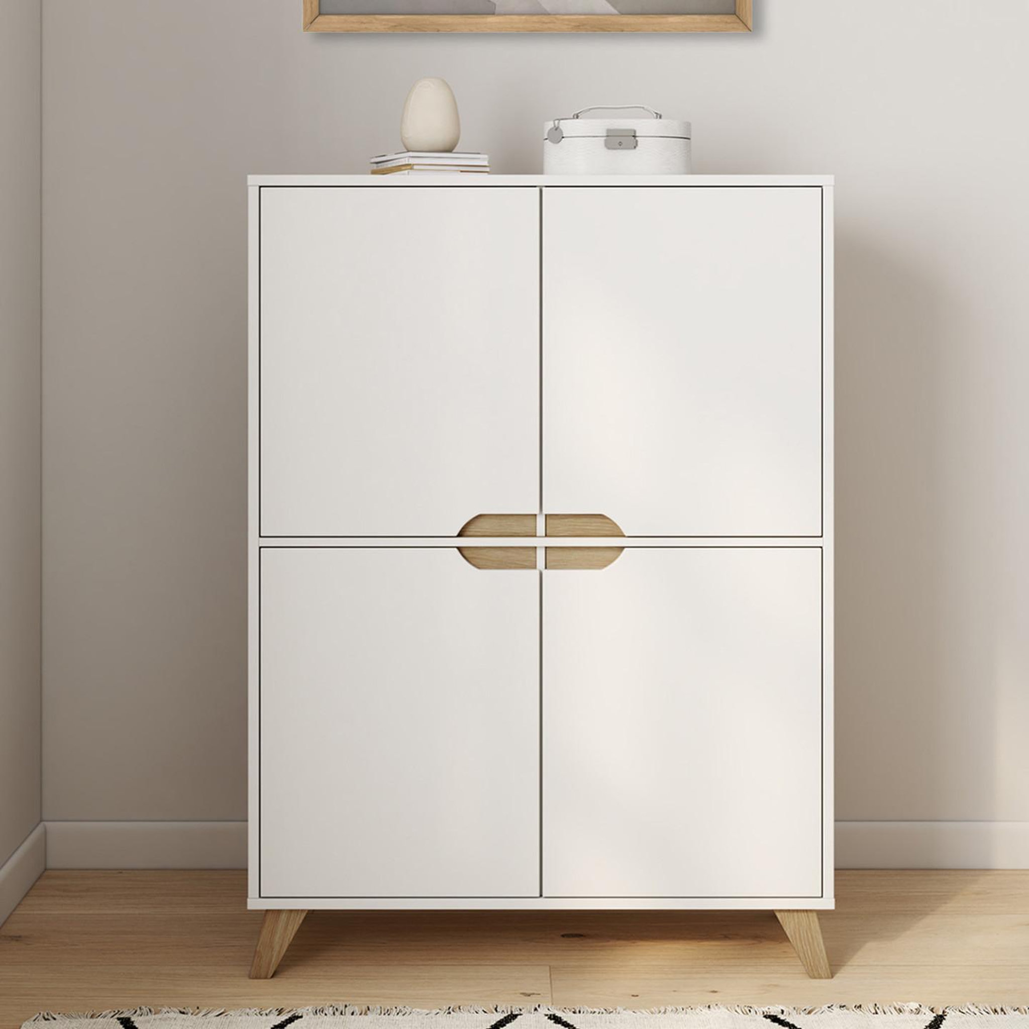 Voir la diapositive 2 : ID MARKET Meuble de rangement 4 portes helsinki scandinave blanc