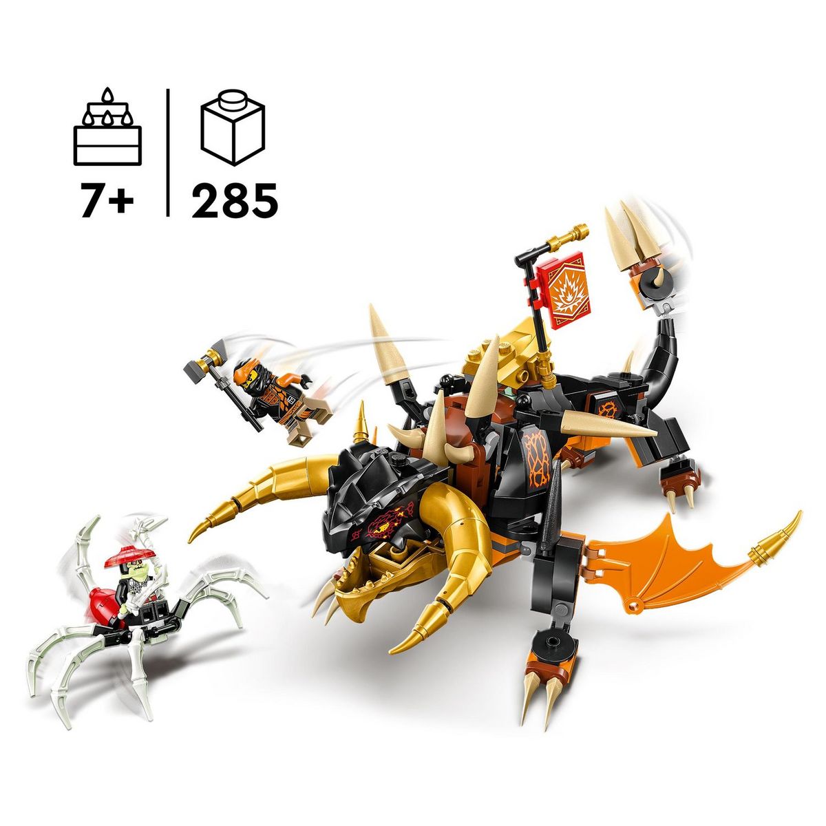 LEGO Ninjago 71782 Le dragon de terre de Cole Évolution, Jouet pour Garçons et Filles, Figurine Évolutive avec Scorpion Squelette et 2 Minifigurines