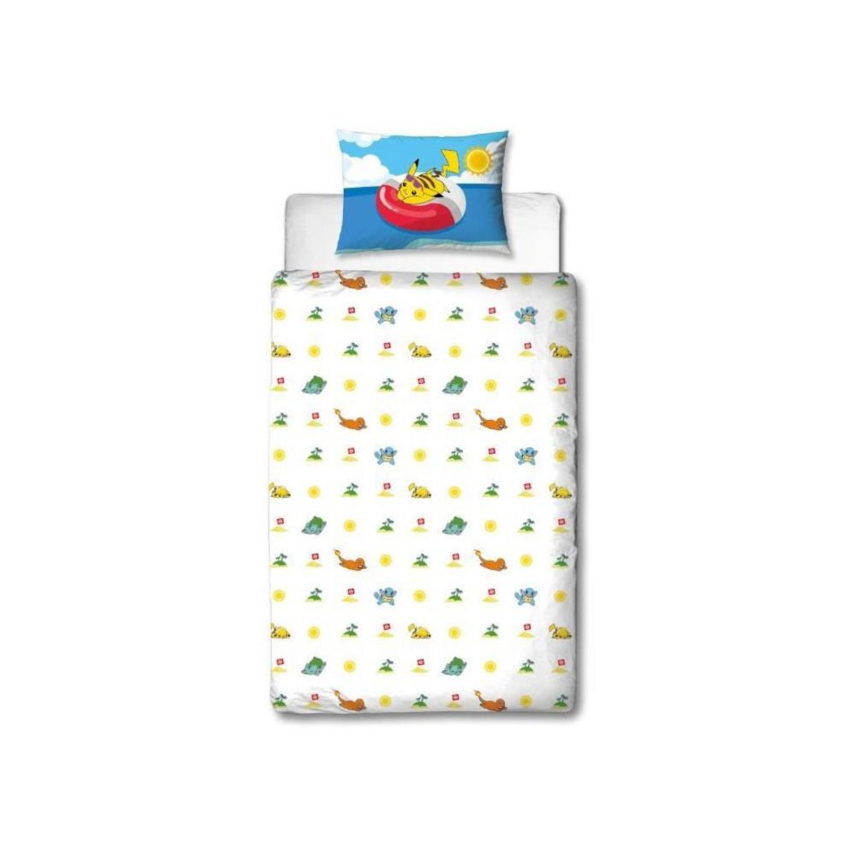 Pokemon Parure de lit - POKEMON - Pikachu a la plage - Microfibre - 1 housse de couette 140 x 200 cm + 1 taie 63 x 63 cm