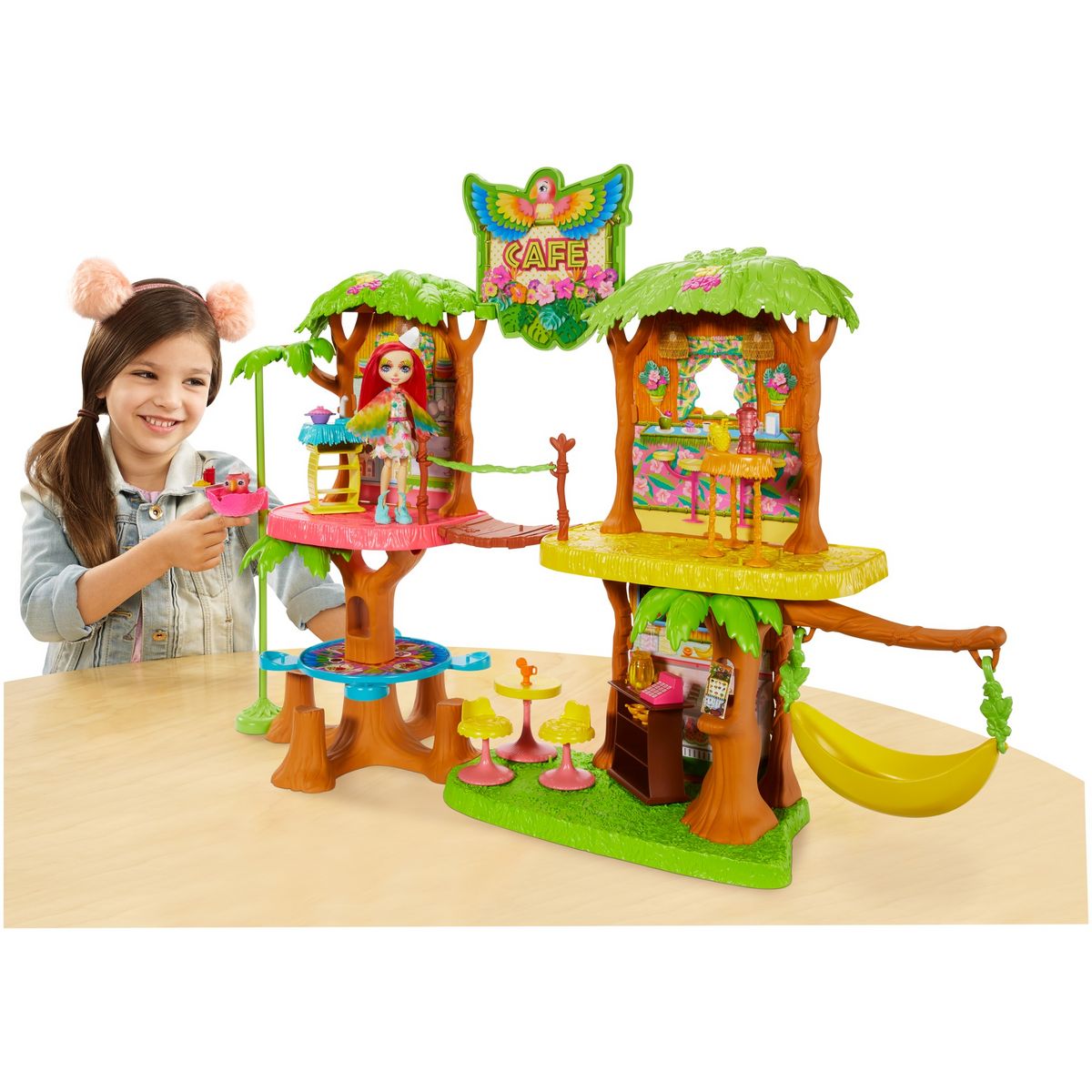 MATTEL Coffret de jeu Café Jungle Enchantée avec mini-poupée Sheeny et perroquet Peeki - Enchantimals