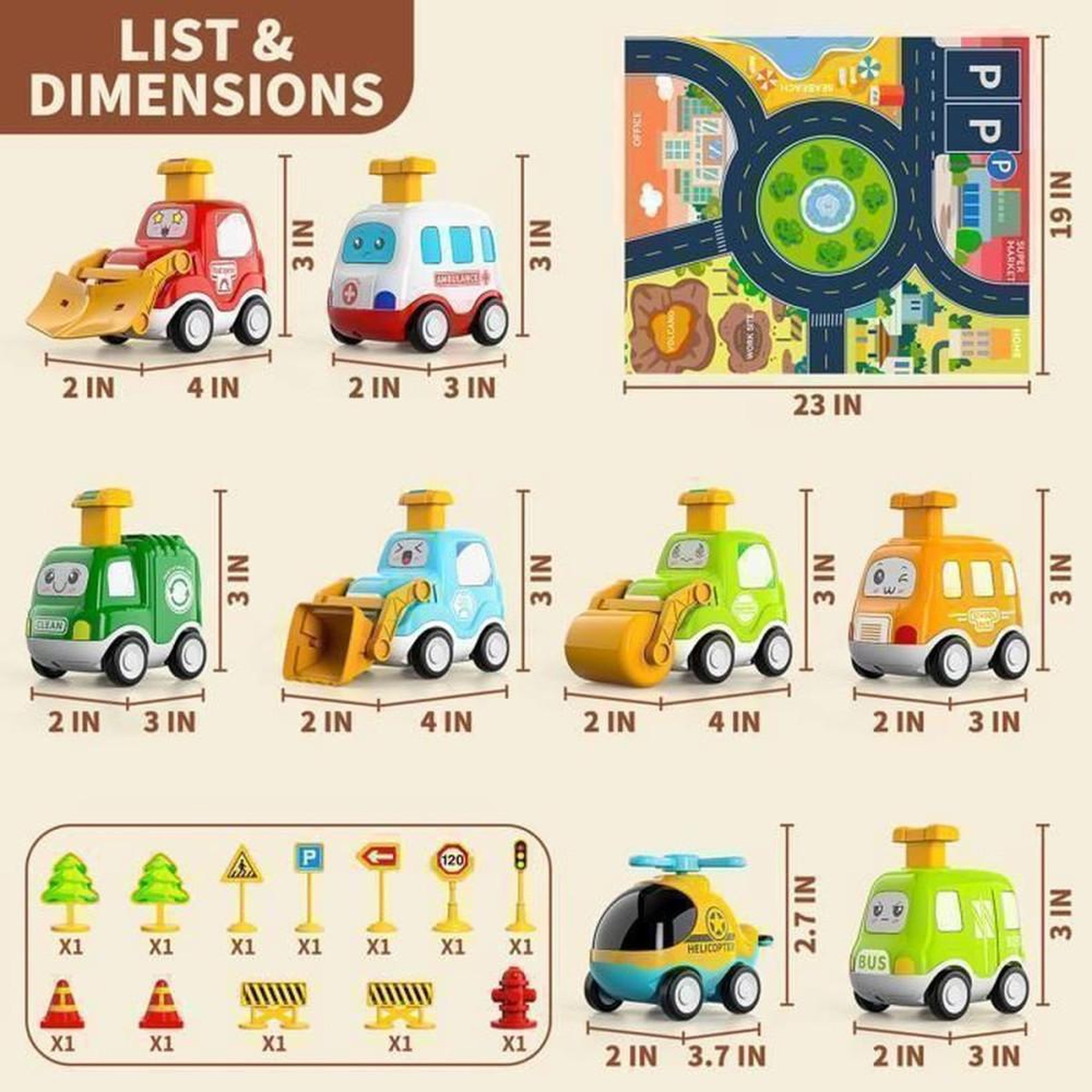 Voir la diapositive 5 : Ensemble de jeu voitures 8 pièces avec tapis de route pliable 2 en 1 et accessoires de circulation pour enfants