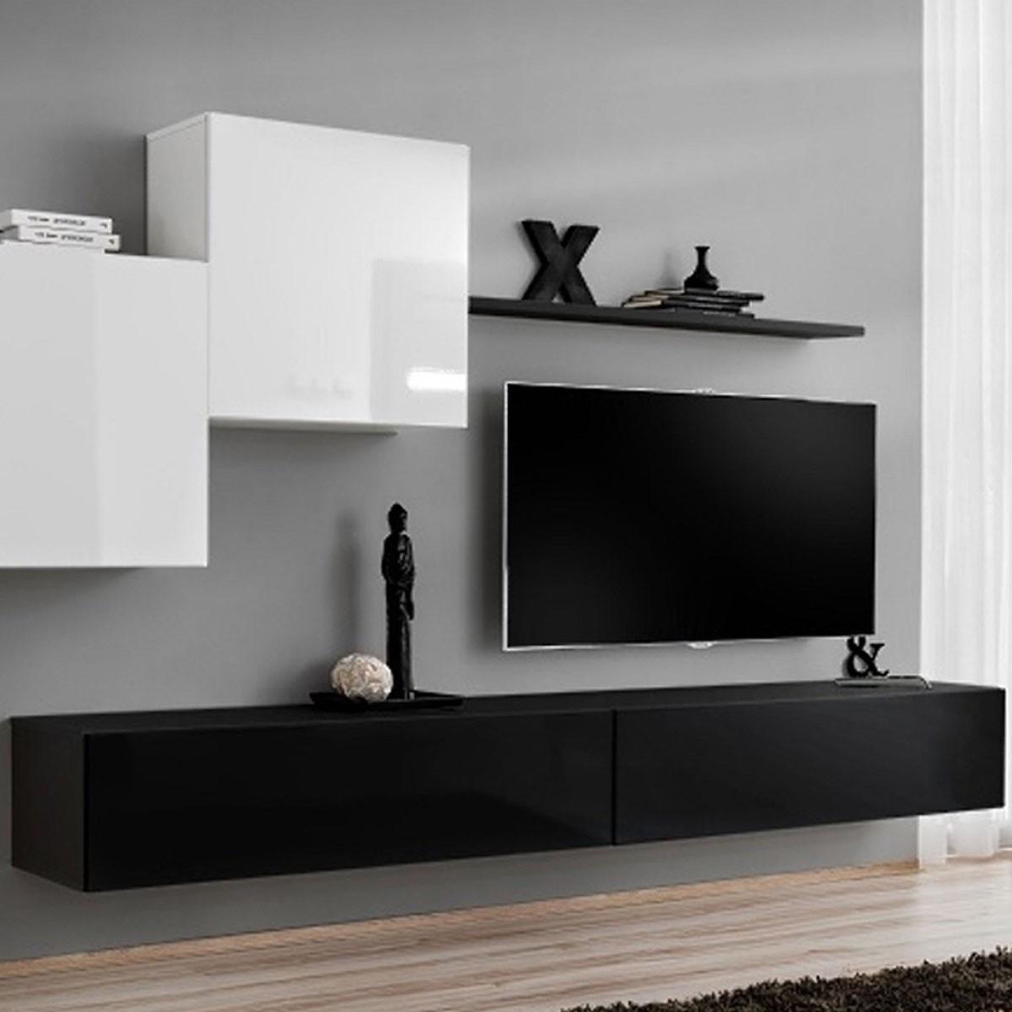 Voir la diapositive 3 : Paris Prix Meuble tv mural design  switch x  330cm blanc & noir