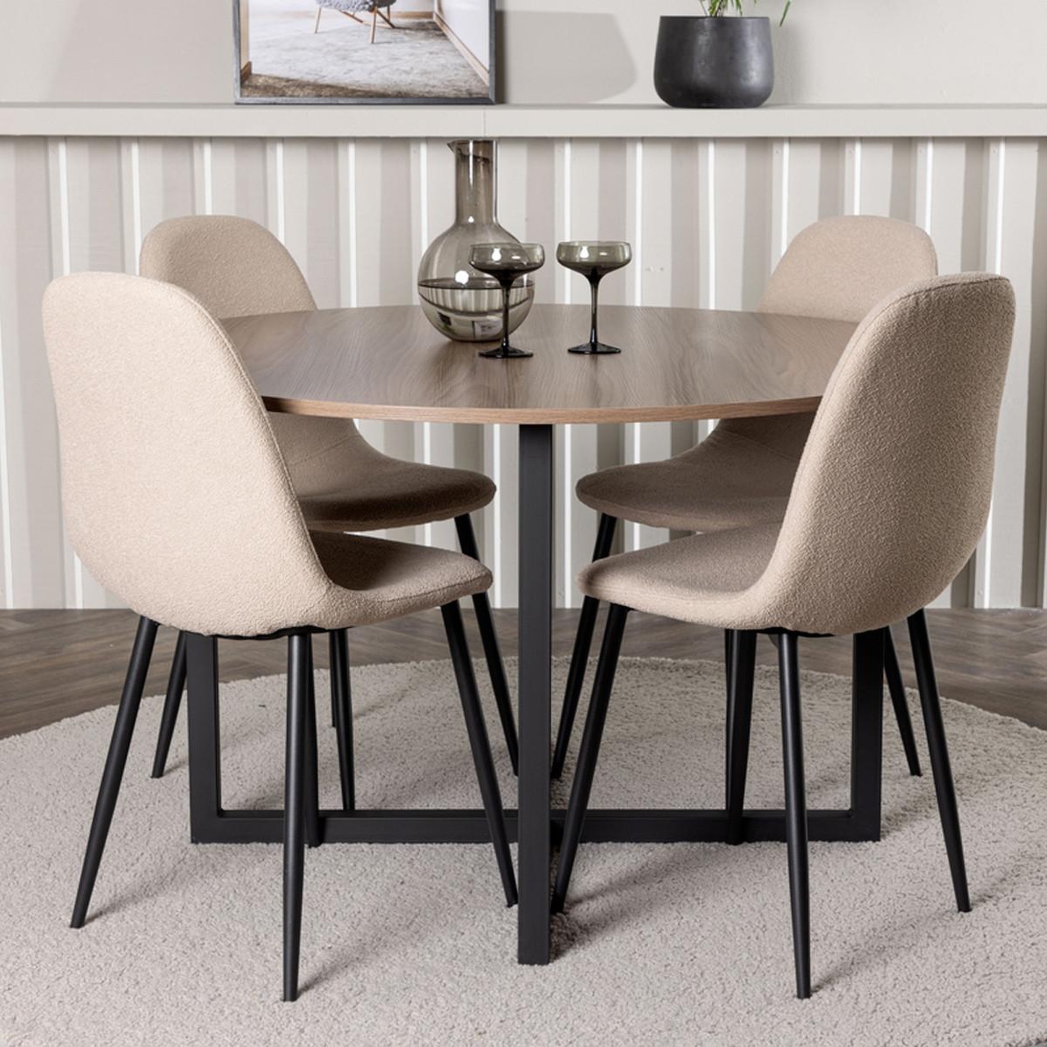 Voir la diapositive 3 : Paris Prix Ensemble table à manger & 4 chaises  durango & polar  120cm noyer & beige