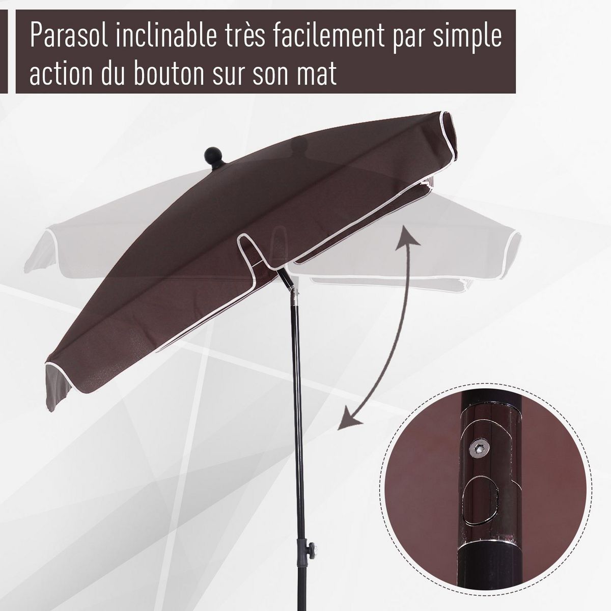 OUTSUNNY Parasol rectangulaire inclinable alu acier polyester haute densité diamètre 2 m chocolat