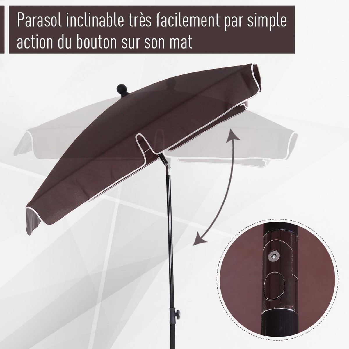 OUTSUNNY Parasol rectangulaire inclinable alu acier polyester haute densité diamètre 2 m chocolat