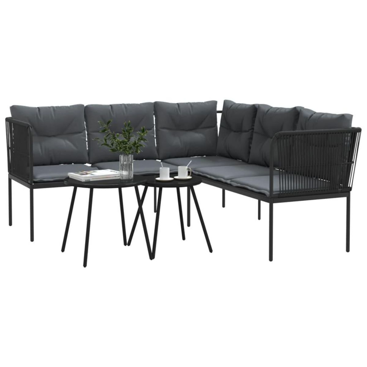 VIDAXL Ensemble de canapes de jardin et coussins noir acier textilene