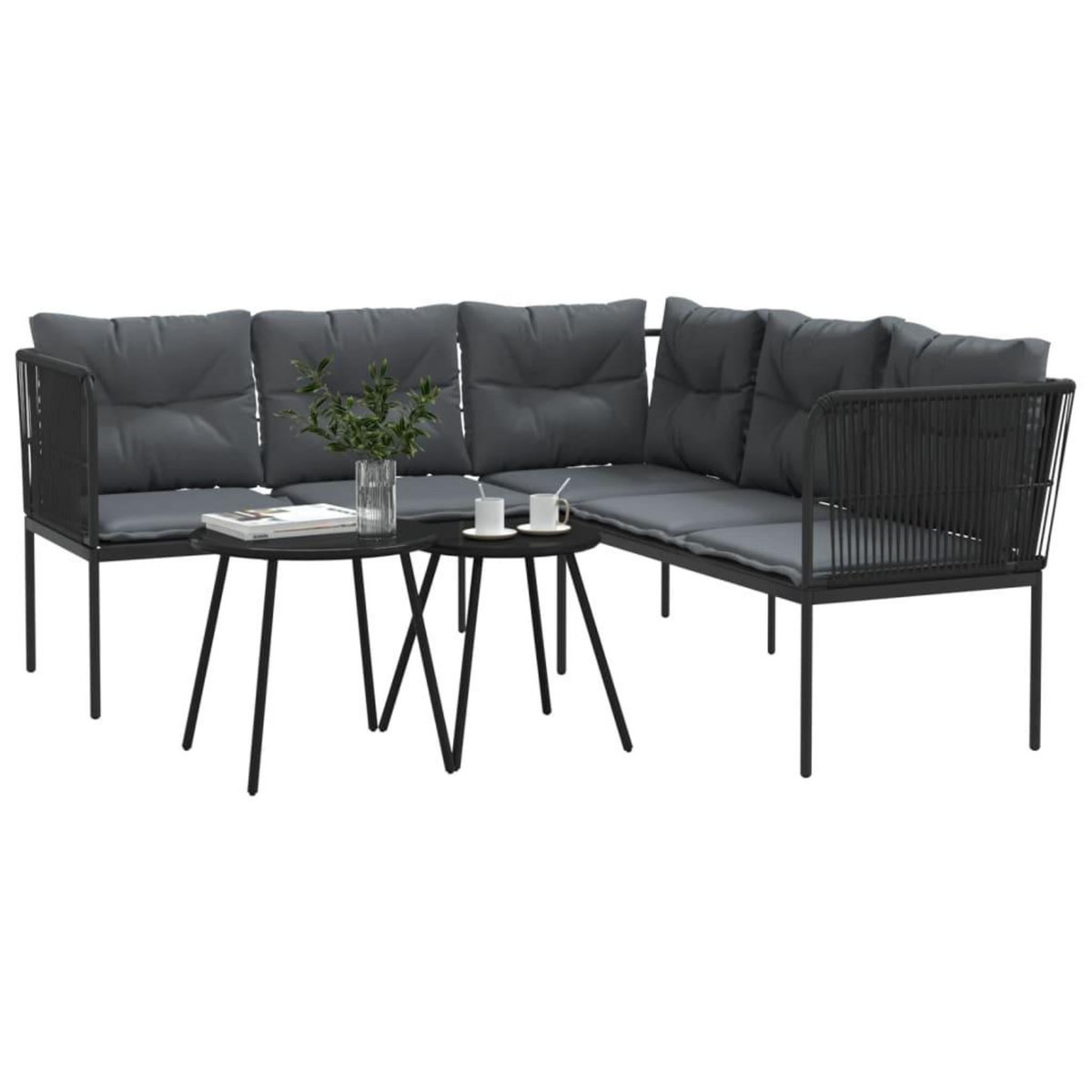 VIDAXL Ensemble de canapes de jardin et coussins noir acier textilene