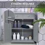 Voir la diapositive 5 : KLEANKIN Meuble bas de salle de bain sur pied 2 portes avec étagère réglable 2 tiroirs poignées boutons métal MDF gris
