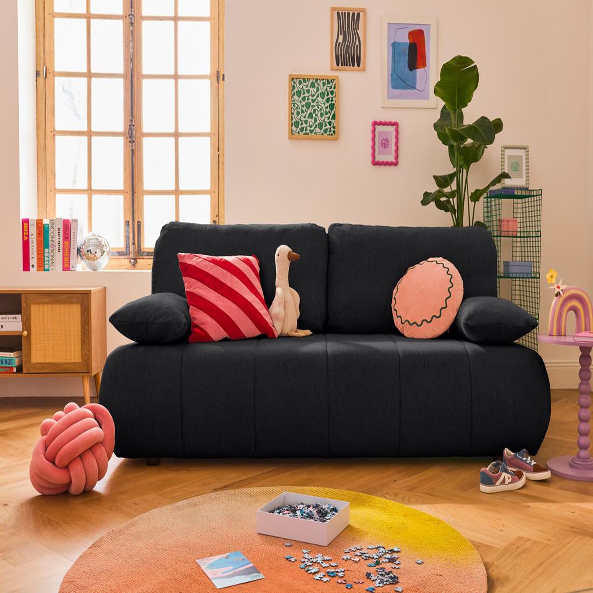 BEST MOBILIER Harper - canapé 3 places convertible avec coffre en tissu texturé. Coloris disponibles : Gris, Bleu, Beige, Noir, Vert, Rose