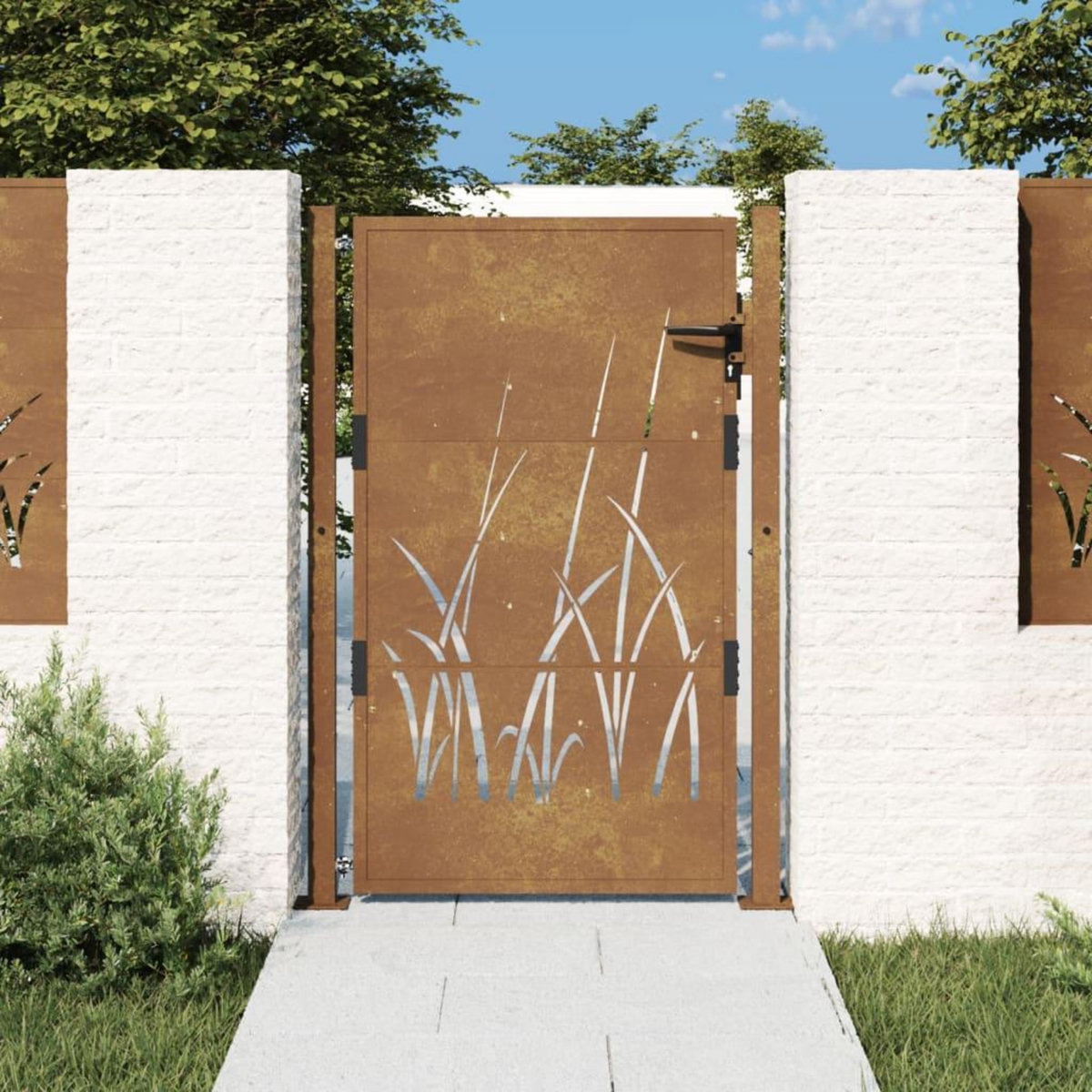 VIDAXL Portail de jardin 105x155 cm acier corten conception d'herbe
