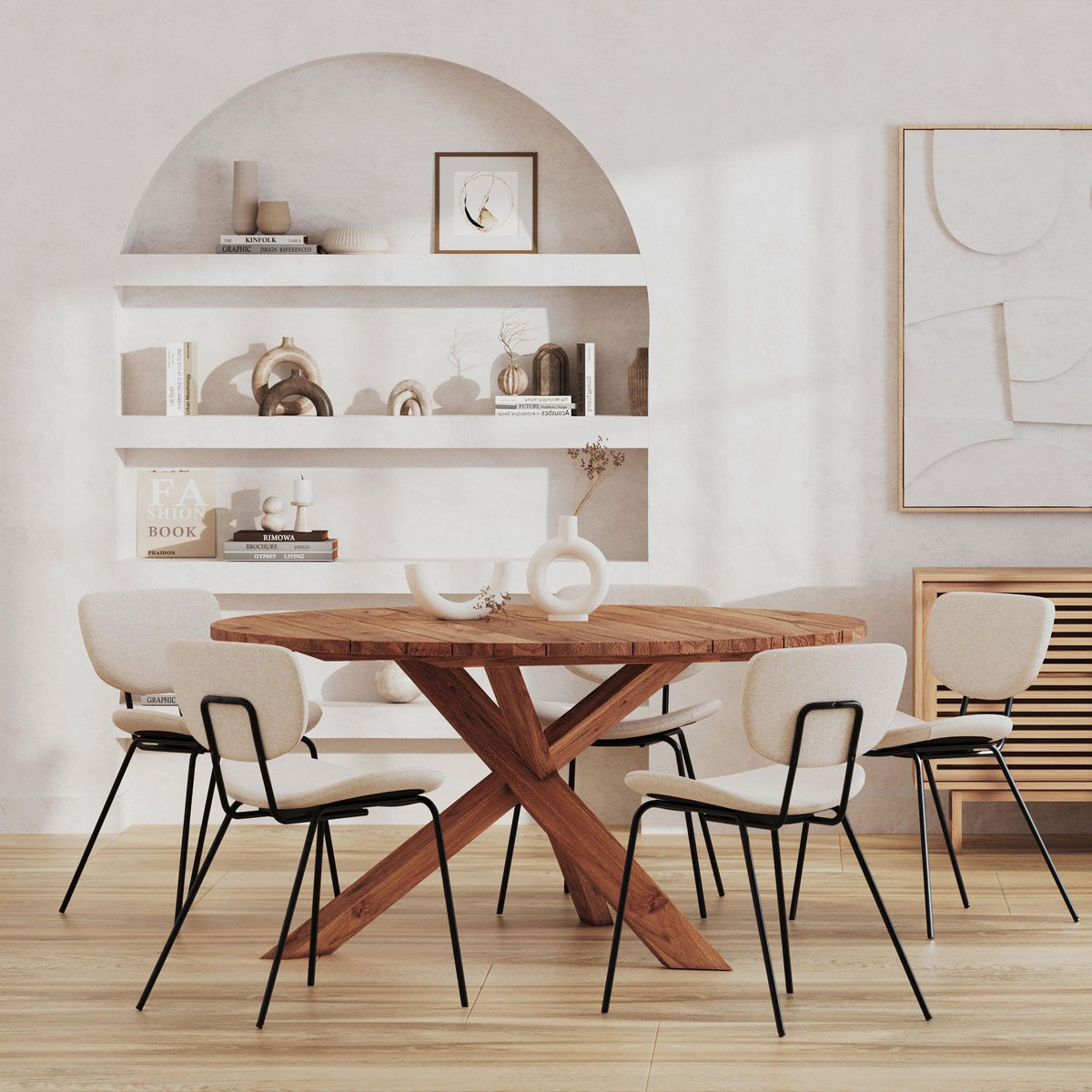 Rendez vous déco Lot de 2 chaises en tissu beige et pieds en métal noir-Verner