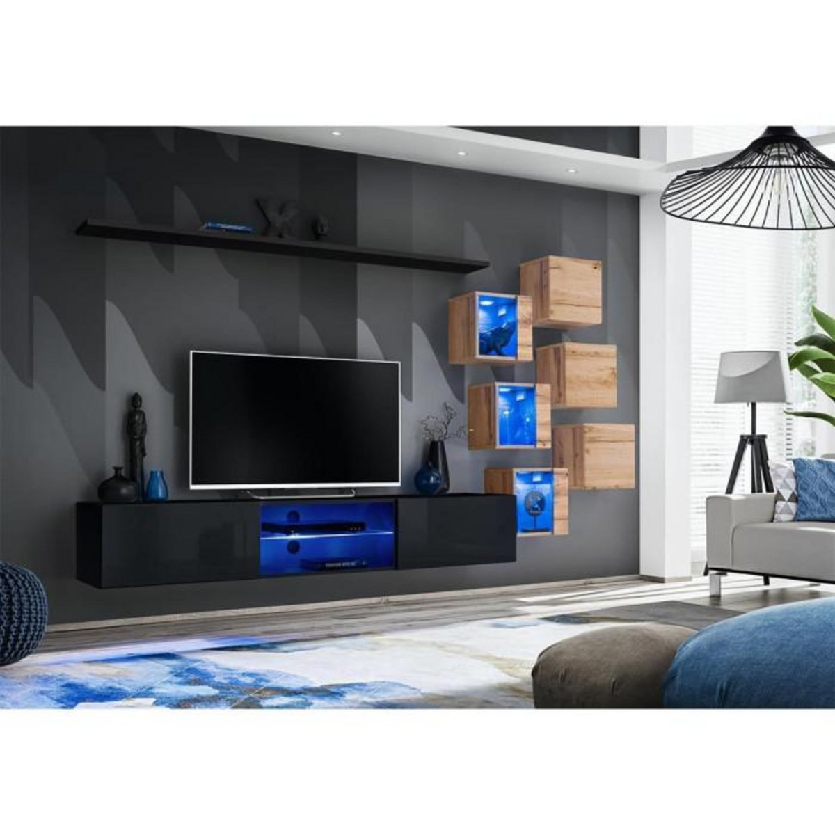 Paris Prix Ensemble Meuble TV  Switch XXI  260cm Noir & Naturel