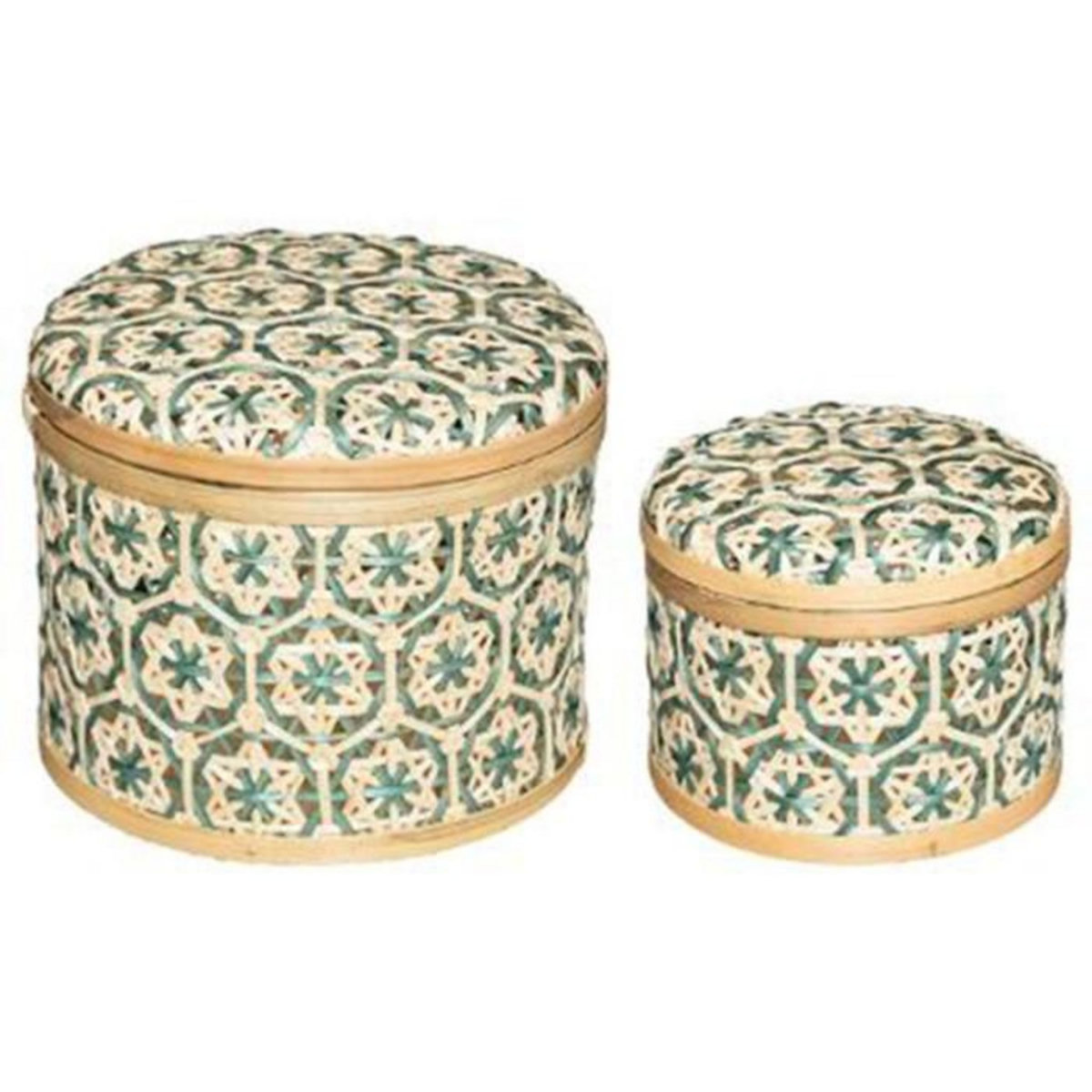 ATMOSPHERA Lot de 2 Boîtes de Rangement  Idylle Folk  20cm Bleu