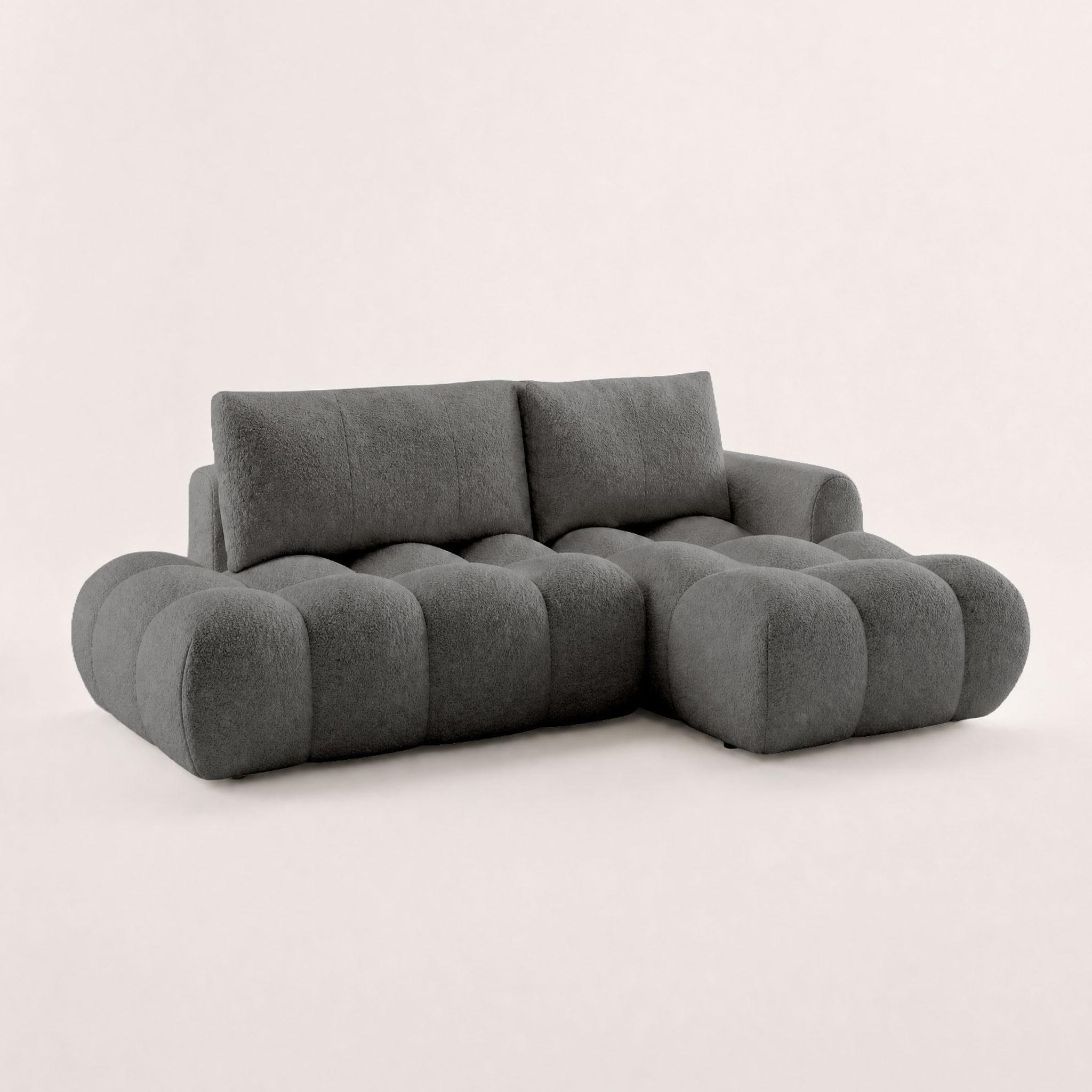 Voir la diapositive 3 : BEST MOBILIER Yulin - canapé d'angle ouvert droit 4 places convertible avec coffre en tissu bouclette