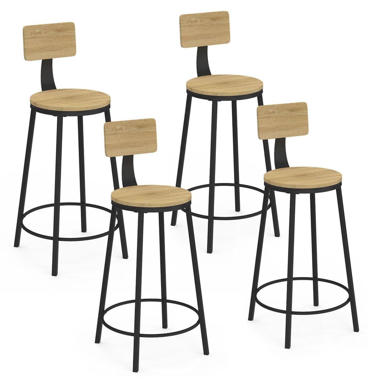 ID MARKET Lot de 4 tabourets de bar DETROIT assise ronde avec dossier design industriel