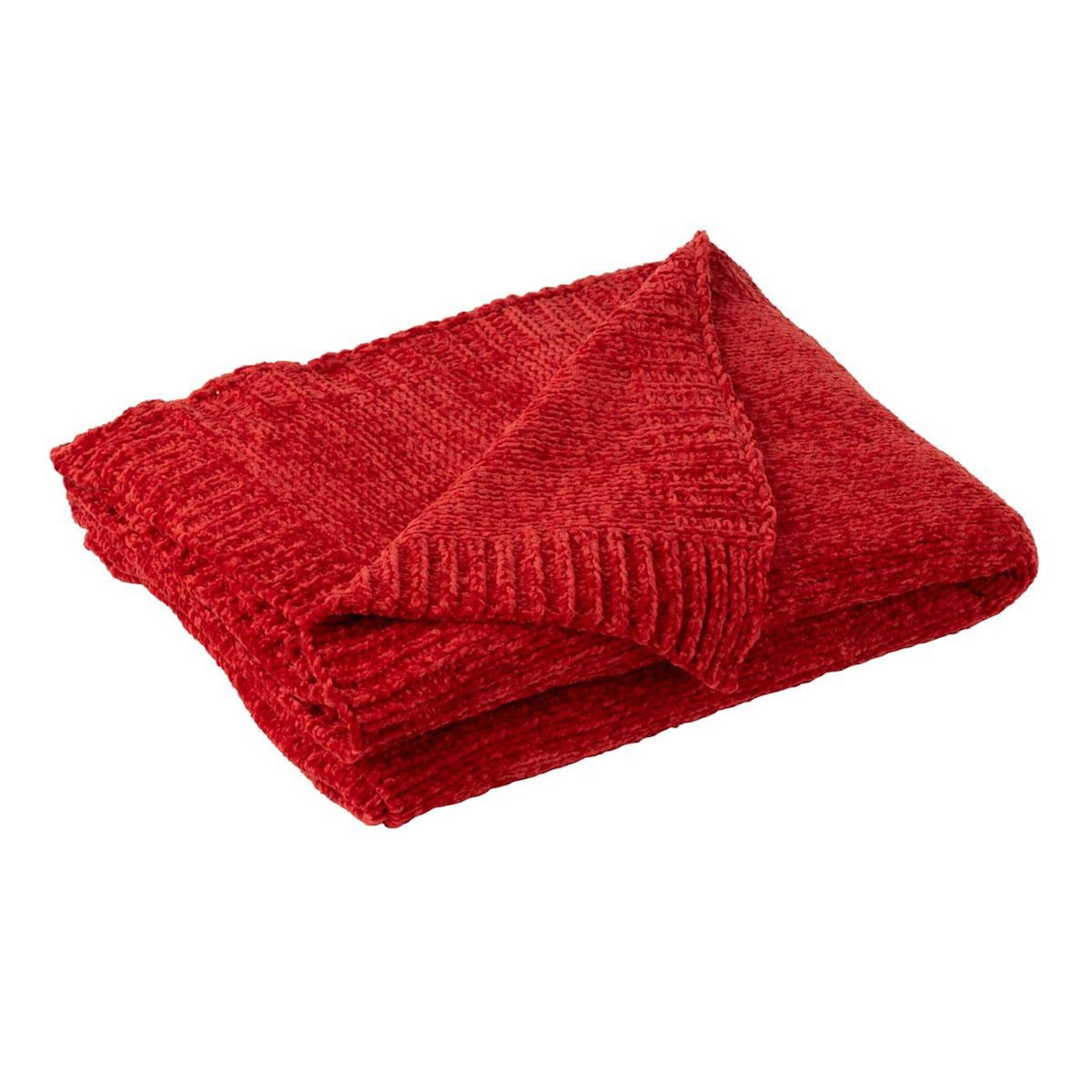 Paris Prix Plaid Uni Chenille  Bradly  130x170cm Rouge