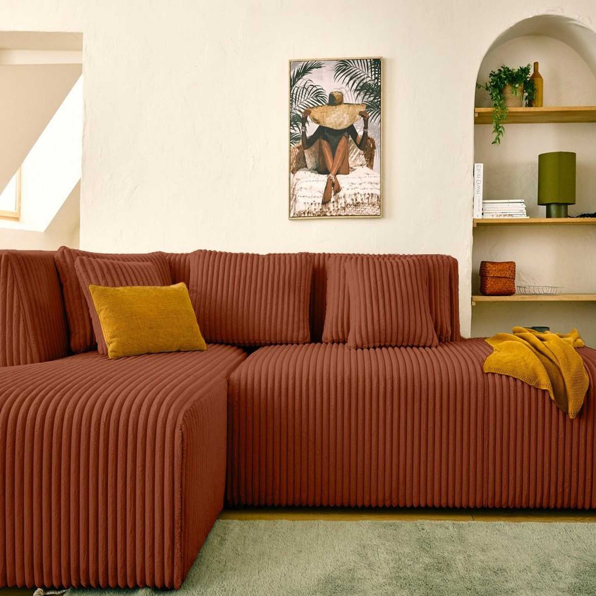 Voir la diapositive 3 : LISA DESIGN Victoire - canapé modulable d'angle gauche 4 places en velours côtelé grosses côtes