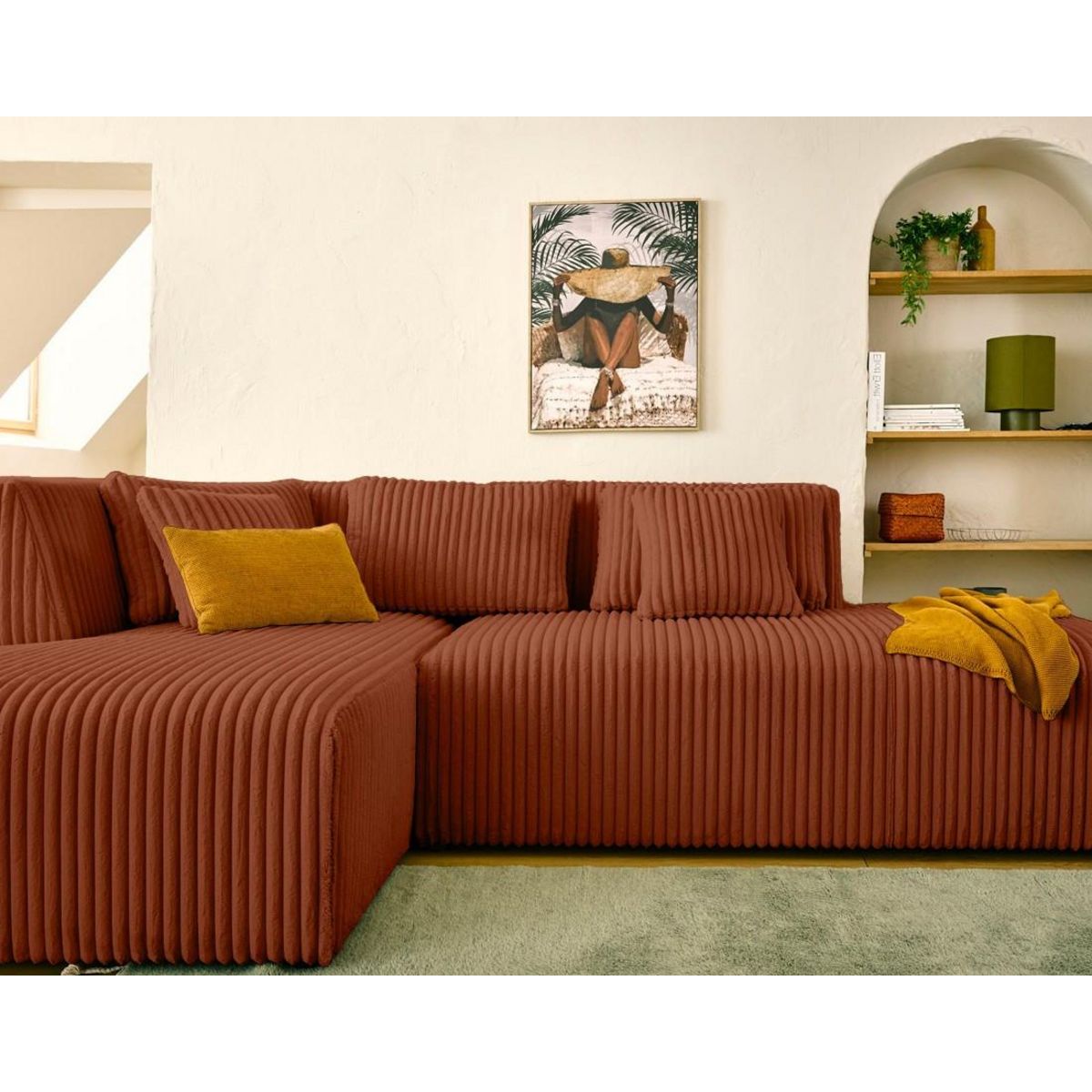 LISA DESIGN Victoire - canapé modulable d'angle gauche 4 places en velours côtelé grosses côtes