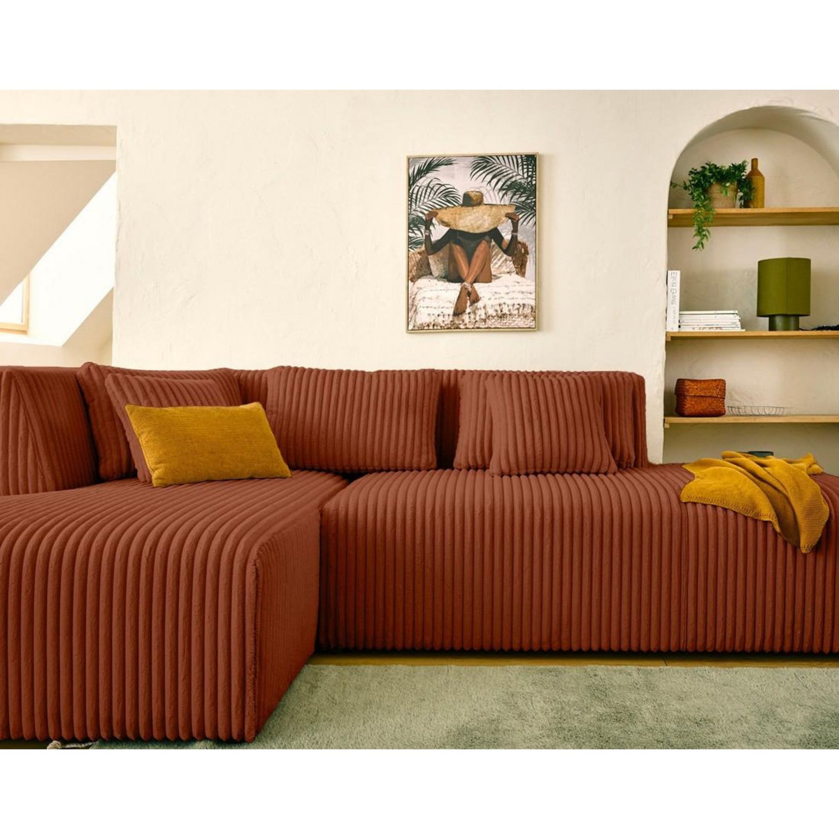 LISA DESIGN Victoire - canapé modulable d'angle gauche 4 places en velours côtelé grosses côtes