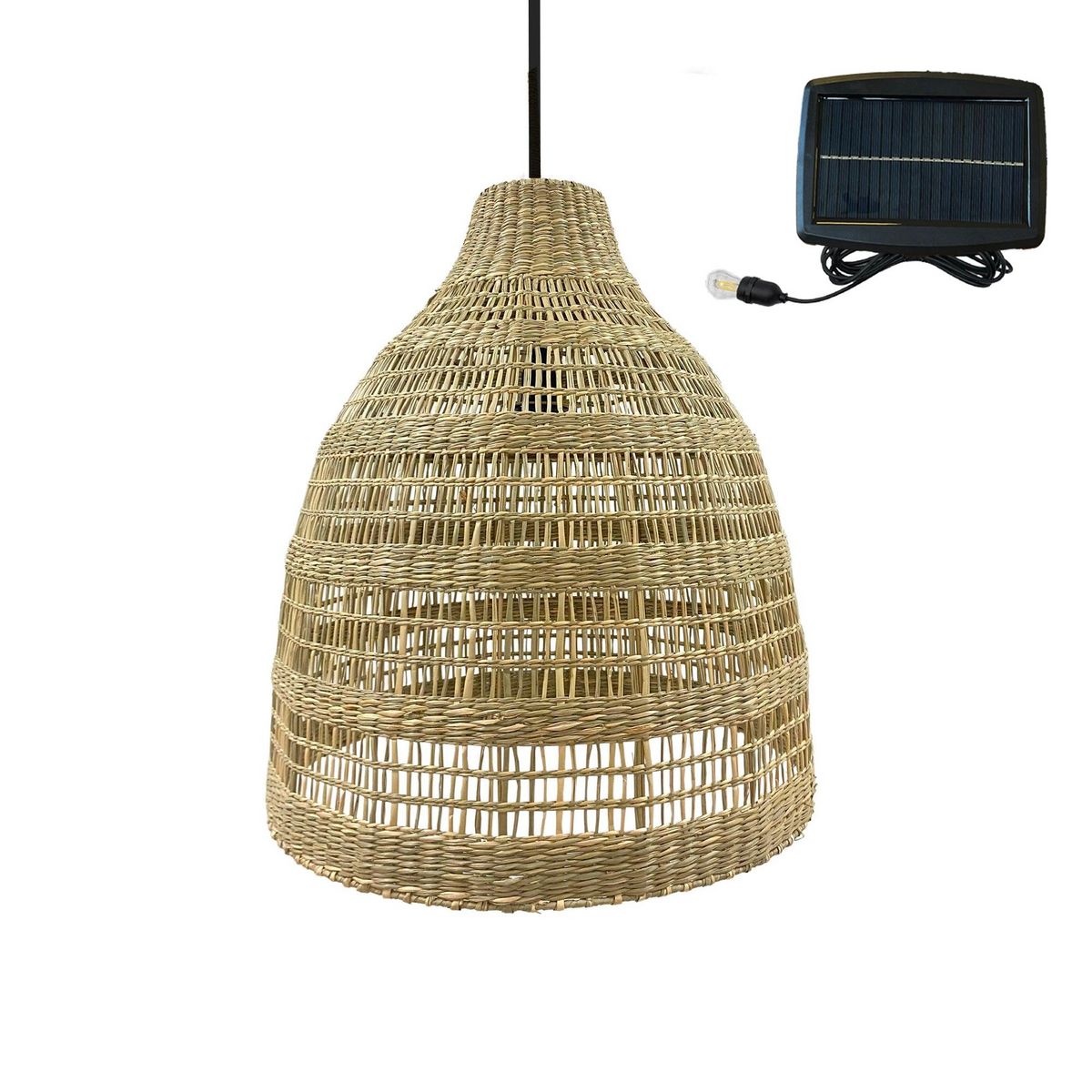 Lumisky Suspension solaire bohème FREYA LONG Bois Herbe marine D49 cm