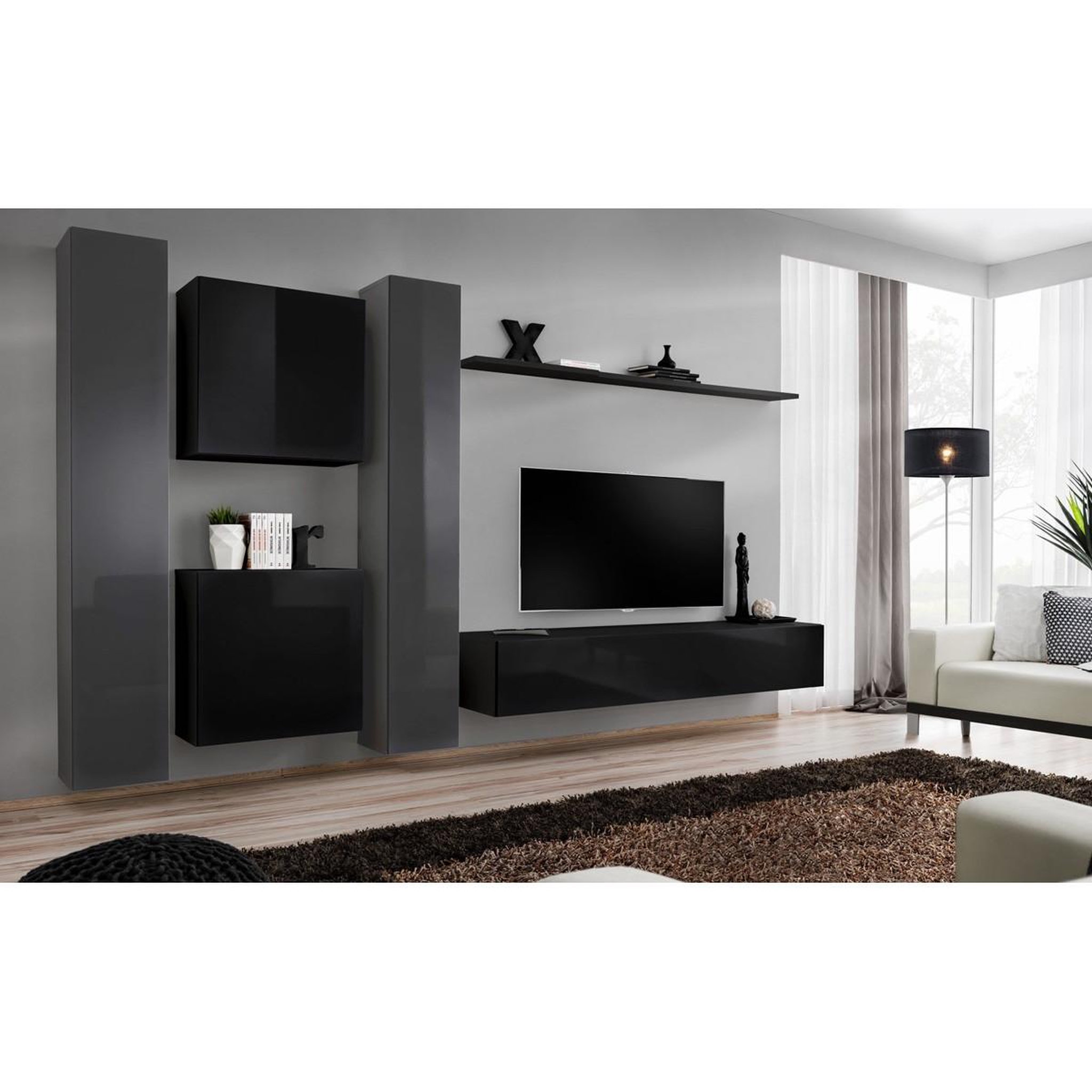 Voir la diapositive 2 : Paris Prix Meuble tv mural design  switch vi  330cm noir & gris
