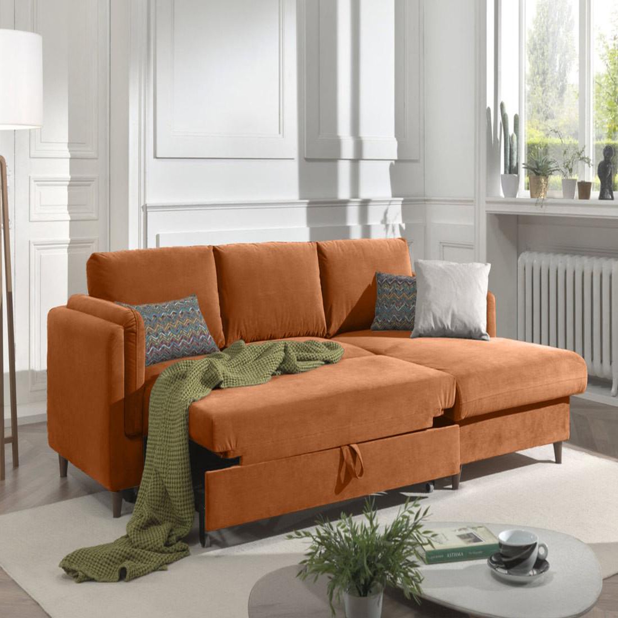 Voir la diapositive 3 : BEST MOBILIER Brooke - canapé d'angle droit - convertible avec coffre - 4 places - en velours
