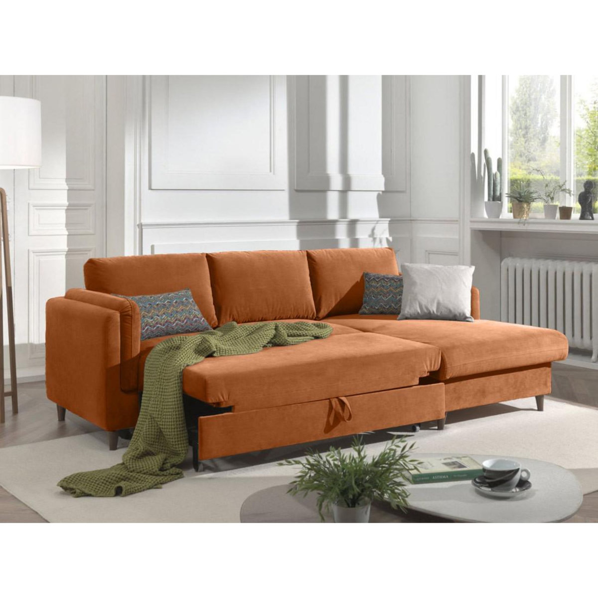 LISA DESIGN Brooke - canapé d'angle droit - convertible avec coffre - 4 places - en velours