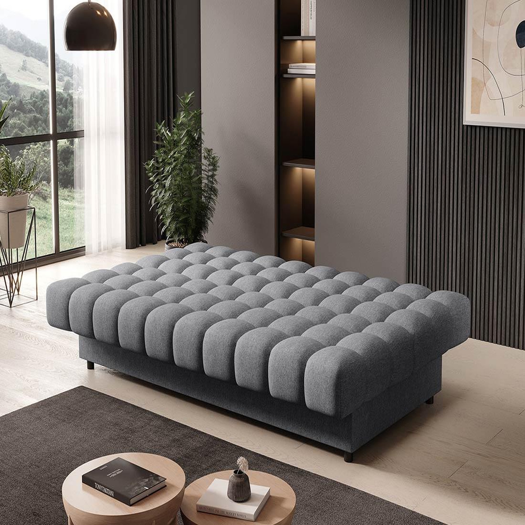 Voir la diapositive 2 : BEST MOBILIER Ezra - canapé convertible clic-clac 3 places avec coffre en tissu texturé