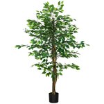 HOMCOM Arbre artificiel plante artificiel ficus hauteur 1,5 m tronc branches liane lichen feuilles grand réalisme pot inclus