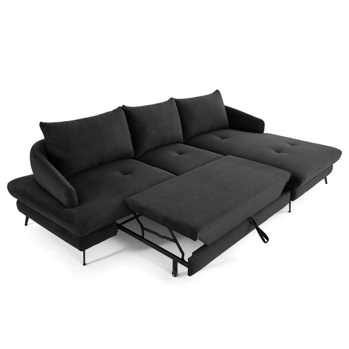 LISA DESIGN Ninon - canapé d'angle droit 4 places convertible avec coffre en tissu texturé