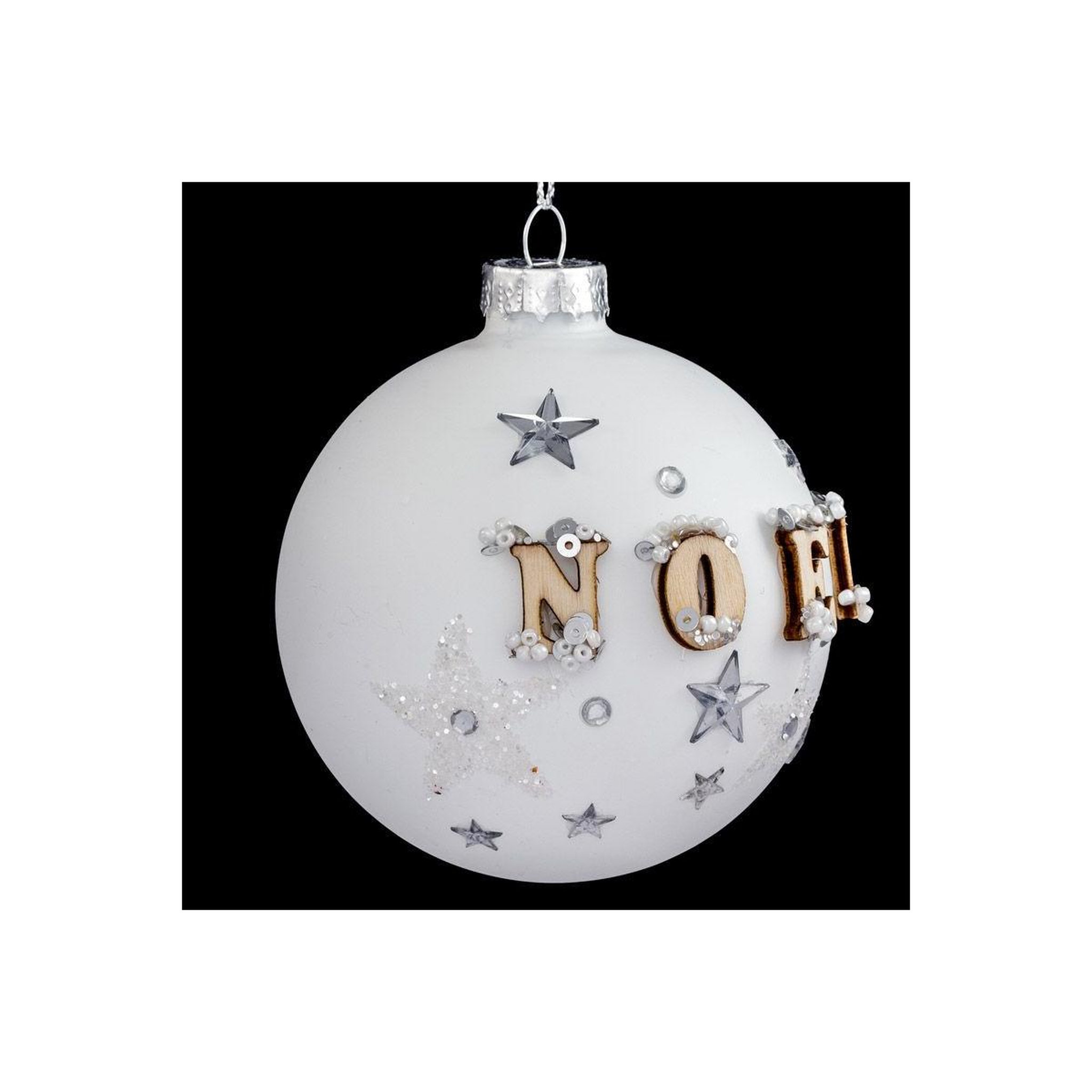 Voir la diapositive 2 : FEERIC LIGHT & CHRISTMAS Boule de noël en verre  hors piste  8cm blanc mat