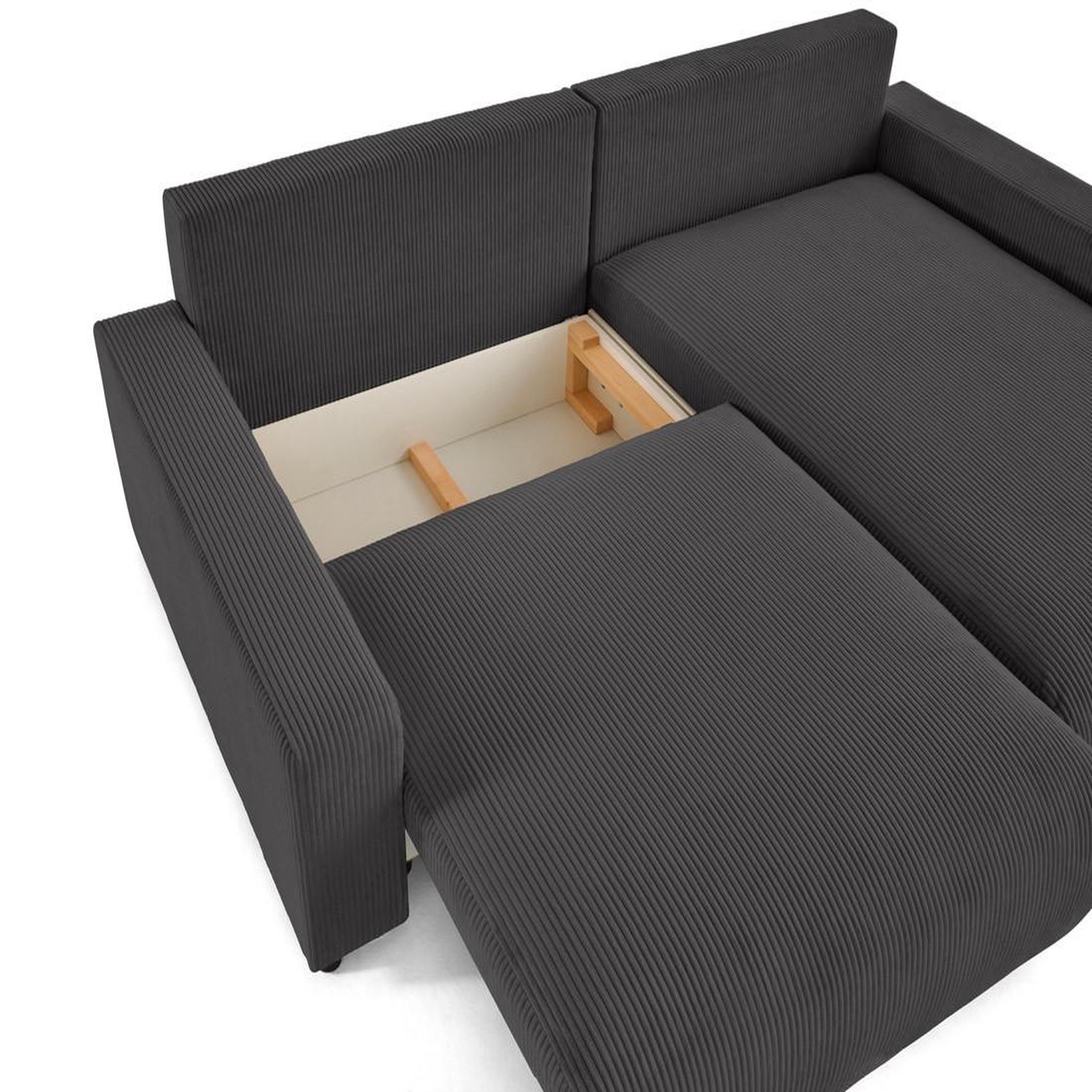 Voir la diapositive 3 : LISA DESIGN Pivoine - canapé d'angle 4 places réversible convertible avec 2 coffres en velours côtelé