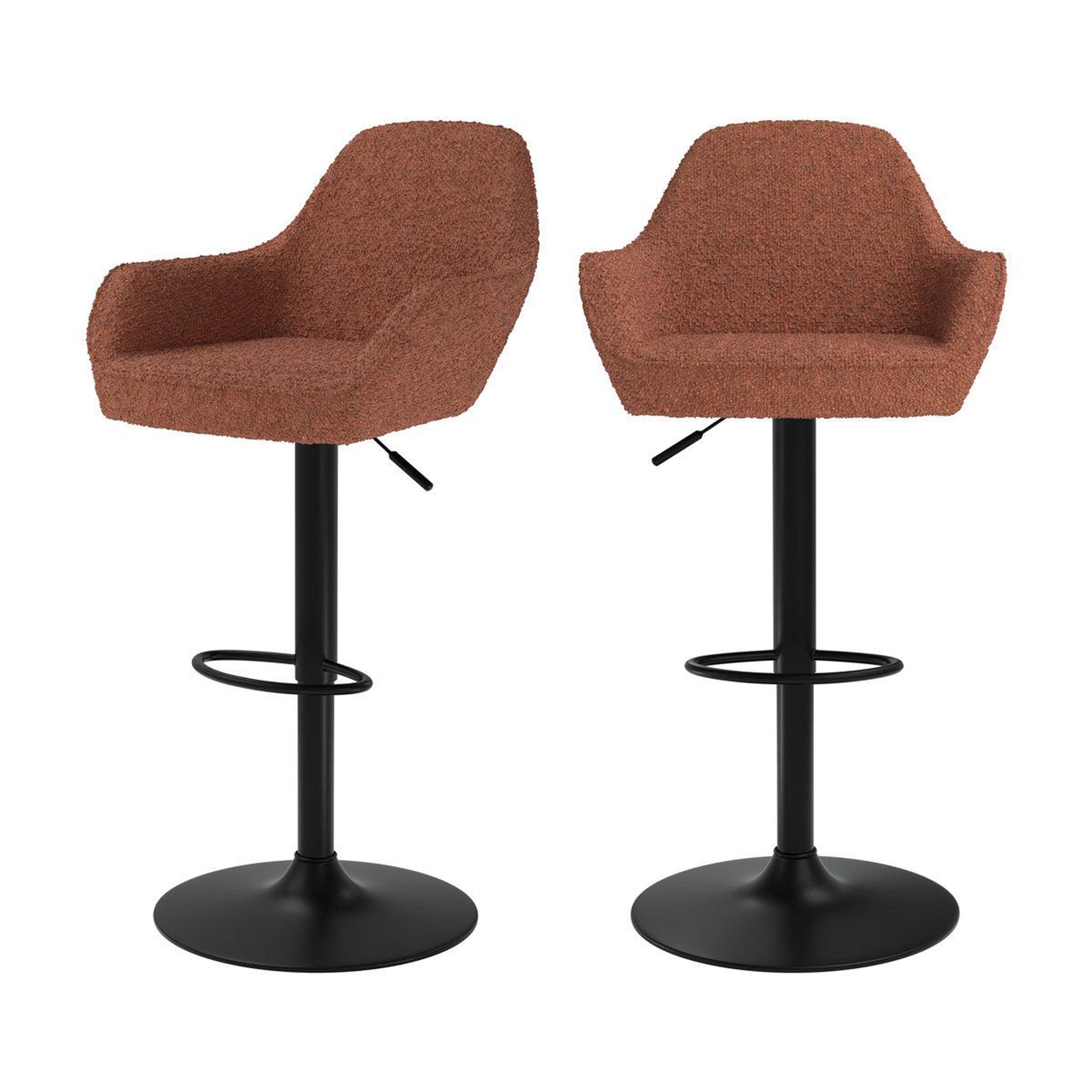 MAISON PAVANE Lot de 2 chaises de bar effet laine bouclette rouge brique 63/83 cm-adam