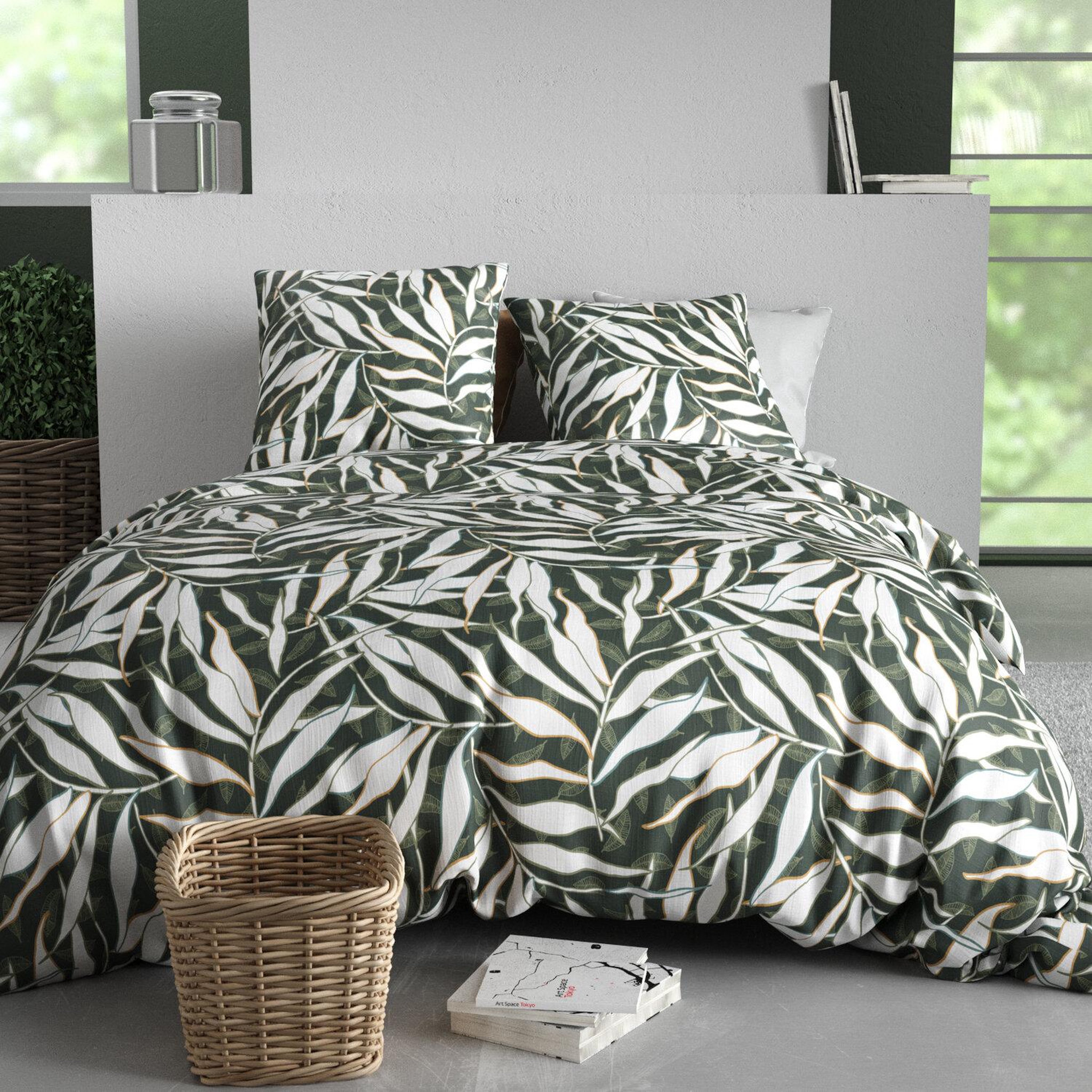 ATELIER DU COTON Parure housse de couette imprimée 100% coton 57fils filverde. Coloris disponibles : Vert