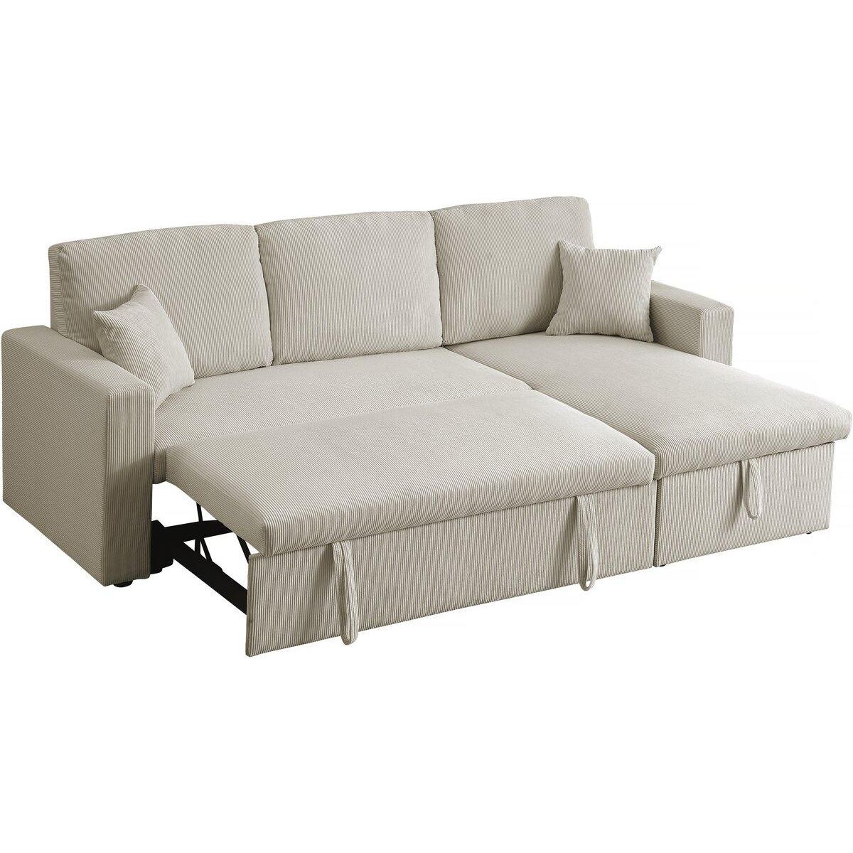 Habitat et Jardin Canapé d'angle convertible en velours côtelé  Alain  - 3 places - Beige