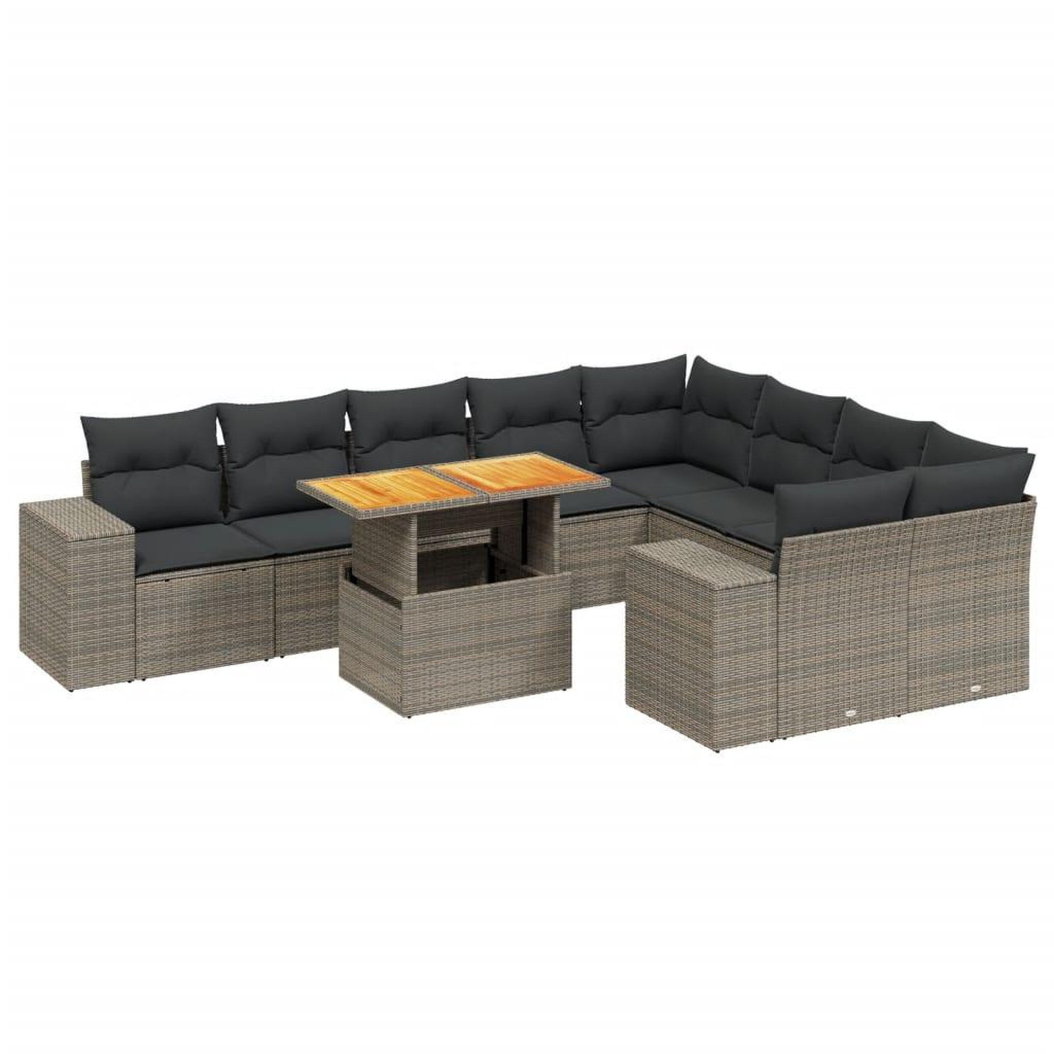 Voir la diapositive 2 : VIDAXL Salon de jardin avec coussins 10 pcs gris resine tressee